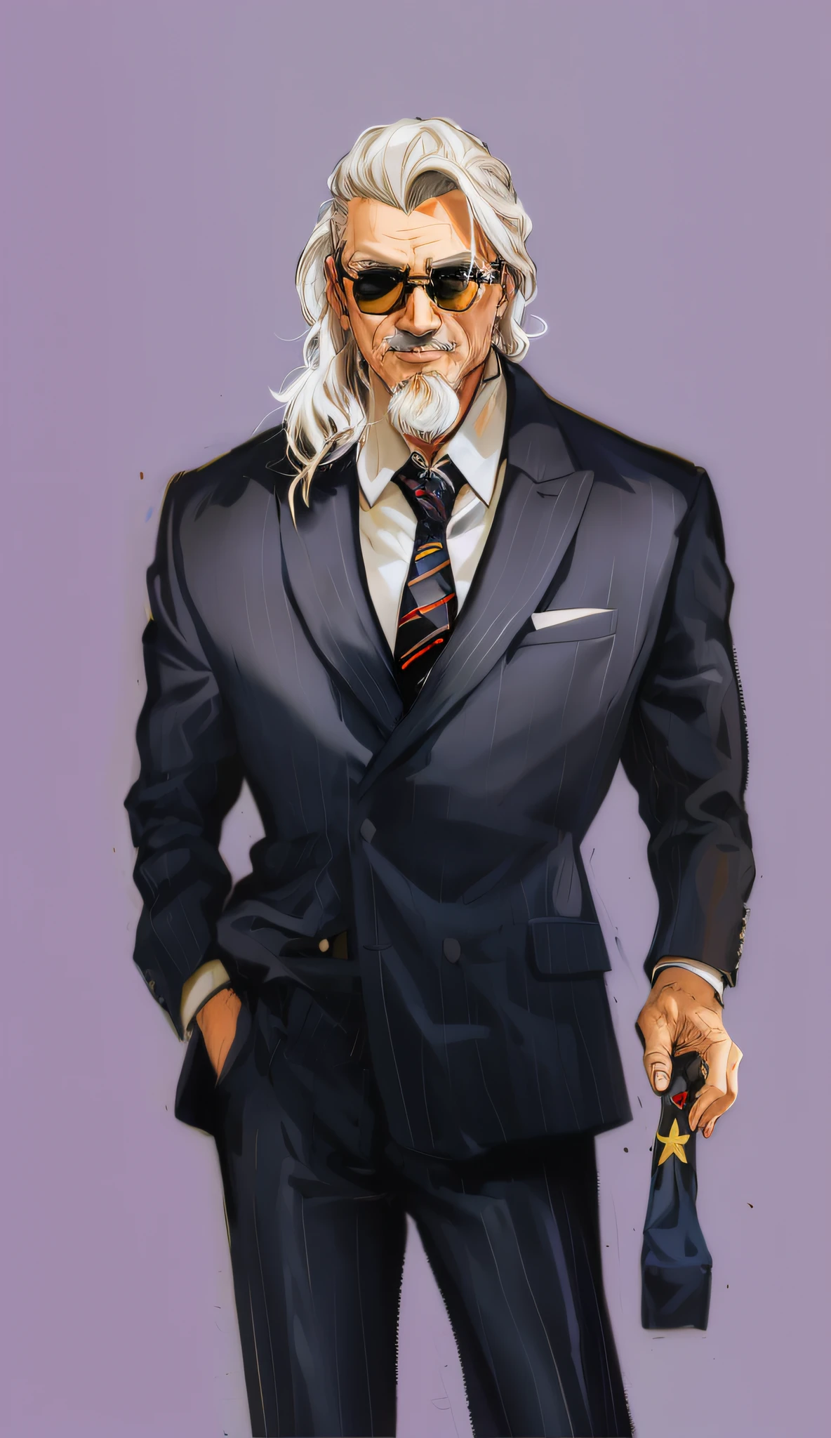 Delicate black sunglasses，Daisaku，villain，Detail depicts the face，Two-dimensional anime grandfather，