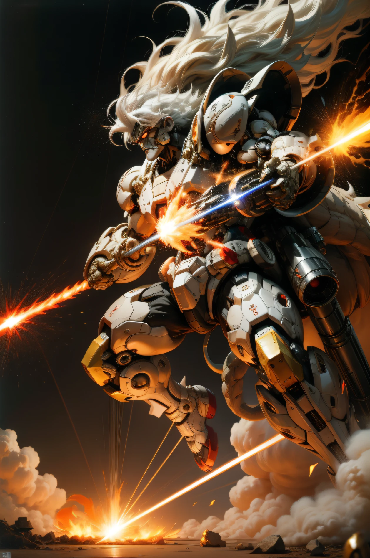 bazooka，White-haired gorillas vs. flame-spewing dinosaurs，blasts，heavenly body，karo，laser，