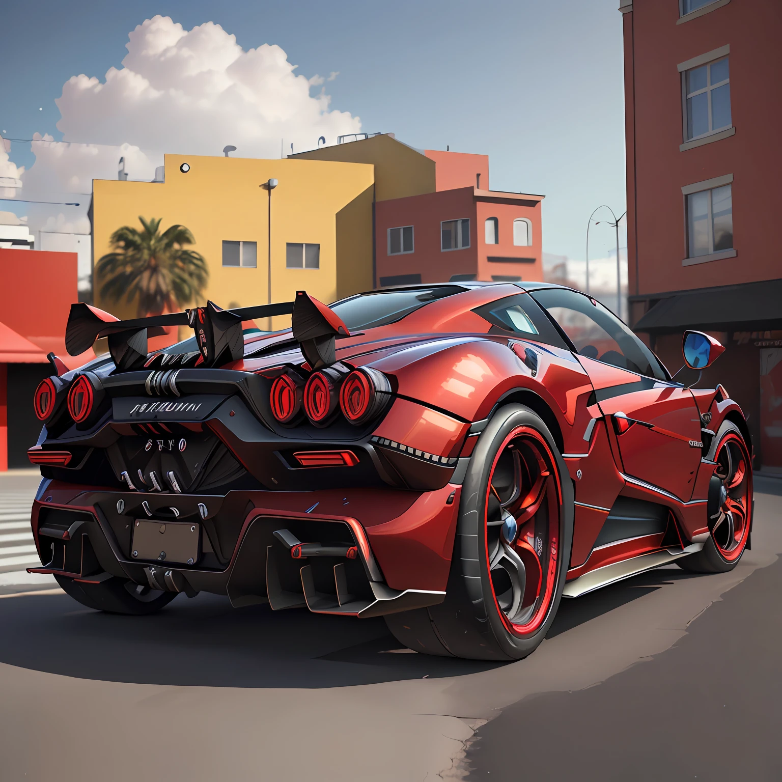 (PAGANI ZONTA F 2023 ),(total view) ,VERMELHO64 k, (VERMELHO),NEON 3D ,MIAMI,detalhes hiper realismo