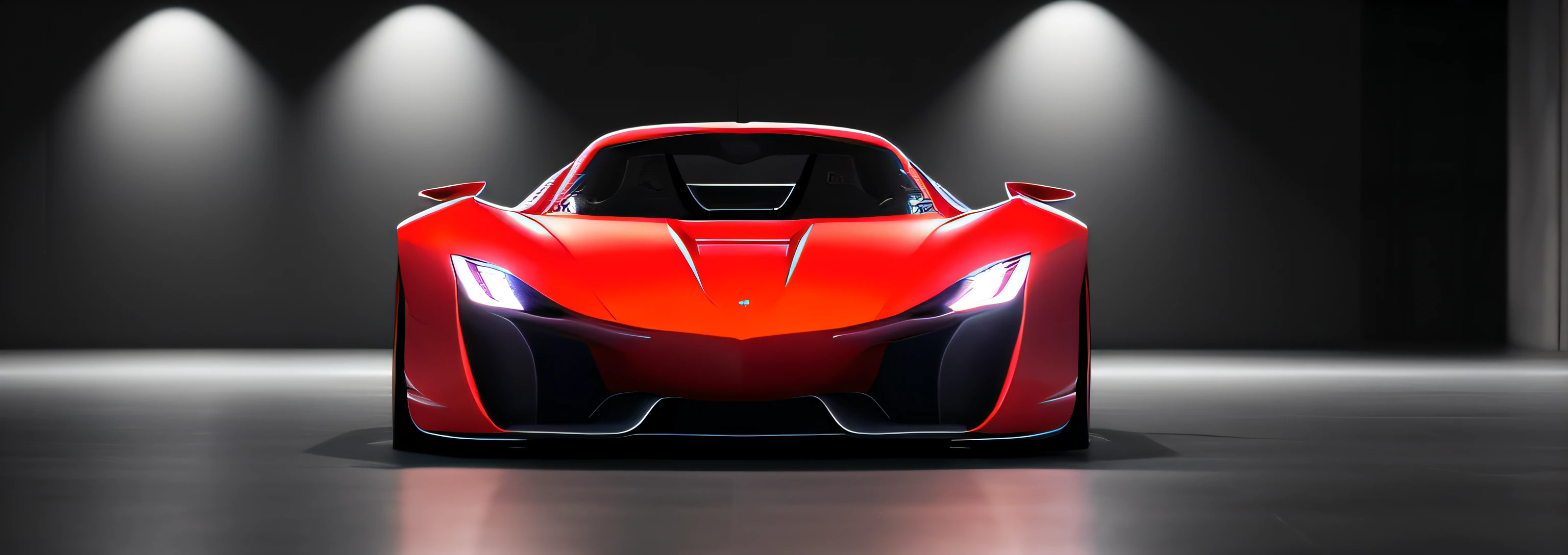 Close-up of red sports car in garage, extreme render, cinematic front shot, aerodynamic imposing, rendering by octane, aerodynamic body, render of futuristic supercar, front profile shot, hyperreal rendering, 8 k octane detailed render, concept design art octane render, 8 k octane comprehensive render, high res render，Ray traching，Concept car，