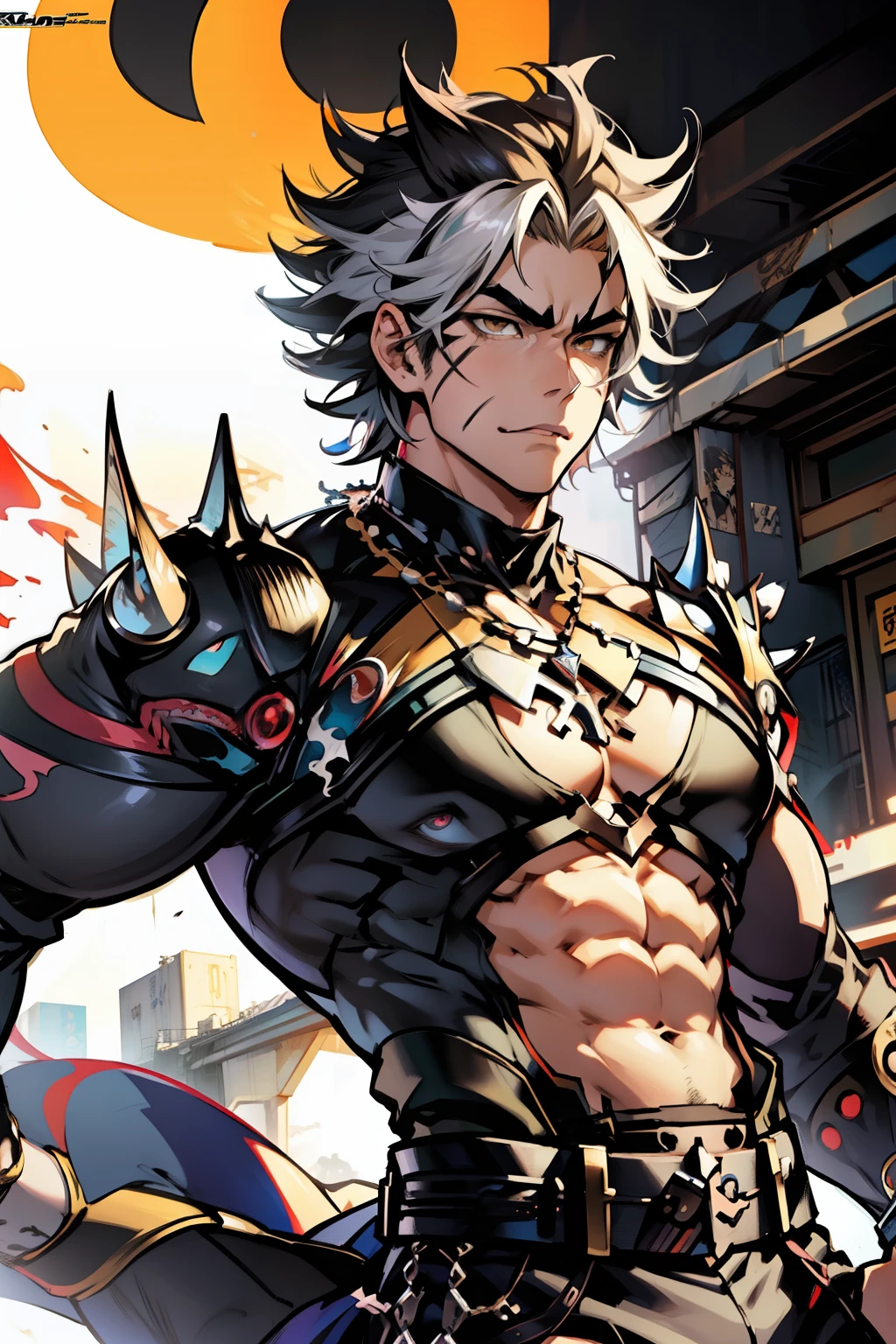 《the original god》Arataki Kazuto , male people,,((Masterpiece)), ((Best quality)), Ultra detailed,((illustration)), Dynamic Angle, Detailed light, (Delicate eyes), Floating, 1boy, Male focus, Head, Clothing, Yellow eyes, necklace, tattoo, (Forehead:0.8), (ahoge:0.8), jewelry, apathy,Ray, chest muscle, Sexy , Venom symbiote for your body, Black mucus of the body , (into venom), Venom,frontage,style of anime4 K, 4K anime wallpaper, Badass anime 8 K, 4 k comic wallpaper, young anime man, Anime boys, Anime wallpapers 4 k, Anime wallpaper 4K, High quality anime art style, Anime moe art style, Anime art wallpaper 8 K, Anime art wallpaper 4 K, RGB lighting