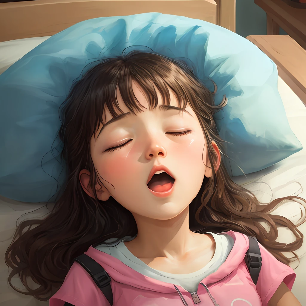 The girl opens her mouth to sleep and drools