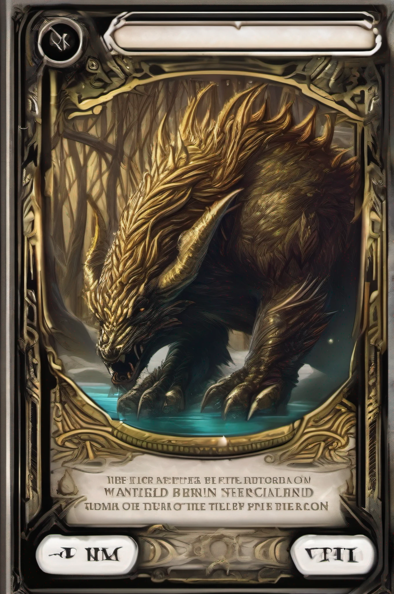 （Game card design），High-brightness gilt black border，full card design，Collectible card art，Wild Monster Guide，Wild Monster Log，Detailed cover artwork，Cold art style，Cover art with detailed images。