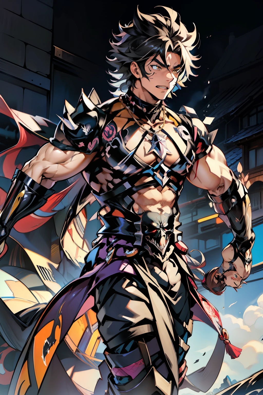 《the original god》Arataki Kazuto , male people,,((Masterpiece)), ((Best quality)), Ultra detailed,((illustration)), Dynamic Angle, Detailed light, (Delicate eyes), Floating, 1boy, Male focus, Head, Clothing, Yellow eyes, necklace, tattoo, (Forehead:0.8), (ahoge:0.8), jewelry, apathy,Ray, chest muscle, Sexy , Venom symbiote for your body, Black mucus of the body , (into venom), Venom,frontage,style of anime4 K, 4K anime wallpaper, Badass anime 8 K, 4 k comic wallpaper, young anime man, Anime boys, Anime wallpapers 4 k, Anime wallpaper 4K, High quality anime art style, Anime moe art style, Anime art wallpaper 8 K, Anime art wallpaper 4 K, RGB lighting