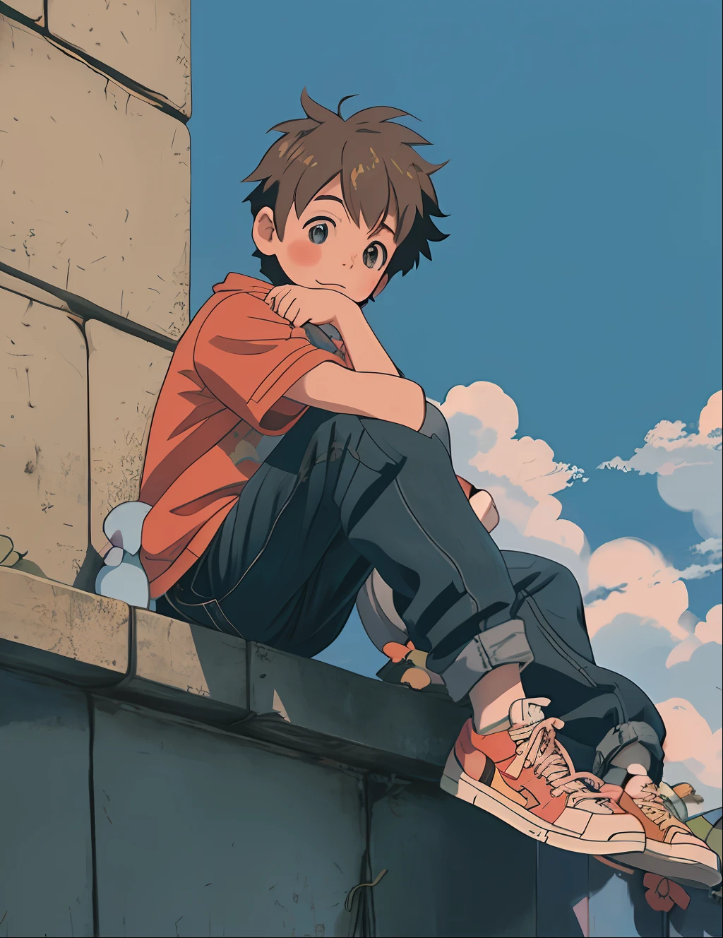 anime boy sitting on a ledge with stuffed animals, cute art style, lofi artstyle, cute detailed digital art, anime aesthetic, cute anime, high quality anime artstyle, anime boy, anime artstyle, cute detailed artwork, soft anime illustration, lofi girl, lofi aesthetic, lofi art, lofi, cute artwork, high quality fanart, illustrated anime