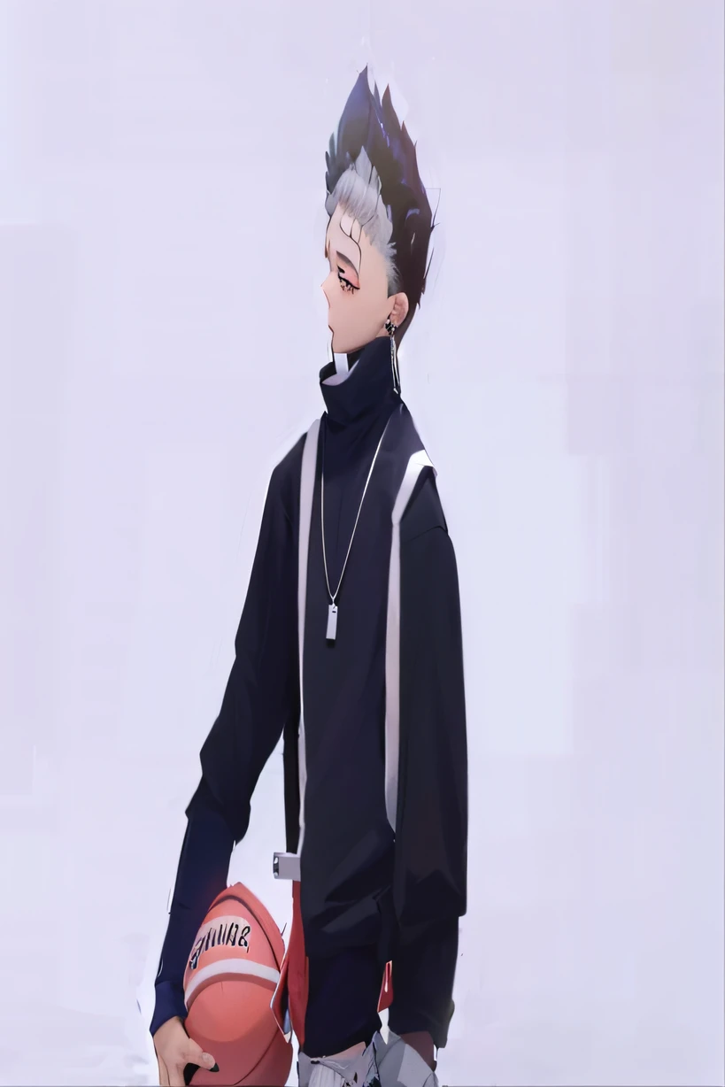 Araved image of a boy holding a basketball and a basketball, Cai Xukun, wearing a baggy, wearing basketball jersey, Inspired by Bian Shoumin, Inspired by Song Maojin, yanjun cheng, Wearing track suit, baggy, wearing a turtleneck and jacket, smooth in _ Background with, dressed with long fluent clothes