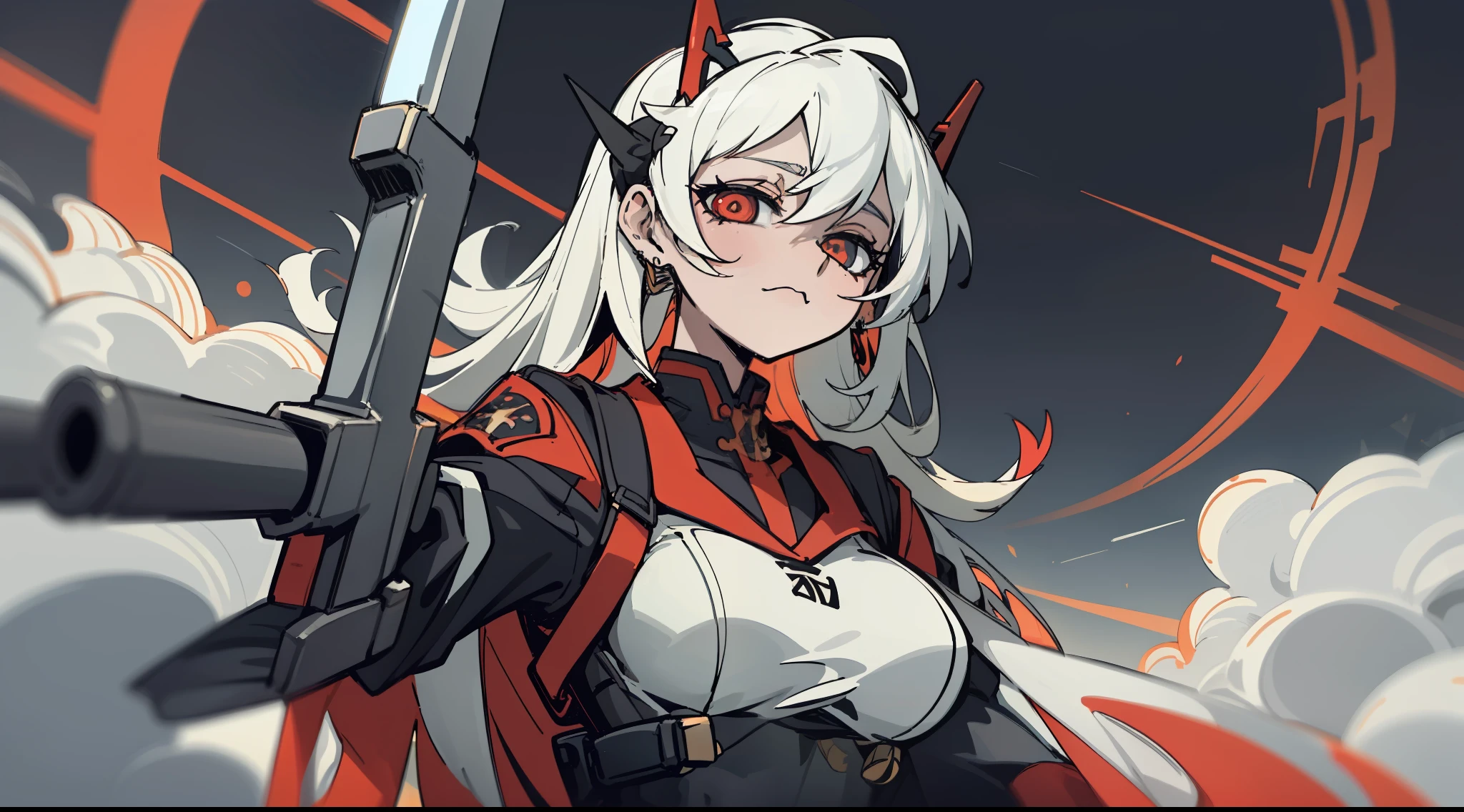 1 girl in, solamente, Ayanami desde Azur Lane, Postura de lucha, Katana en mano, Great massive lightsaber, Espada oscilante, Katana altamente detallada, (Obra maestra), (La mejor calidad), ojos detallados, hermosas manos, Manos rectas, cabello brillante, cabello rubio claro, Cabello largo, cabello lacio, ojos anaranjados rojizos. cuerpo completo, sudoroso, small breasts, En pie, cielo azul, (((armadura espartana roja y plateada de Halo))), En pie, (Rifle altamente detallado),