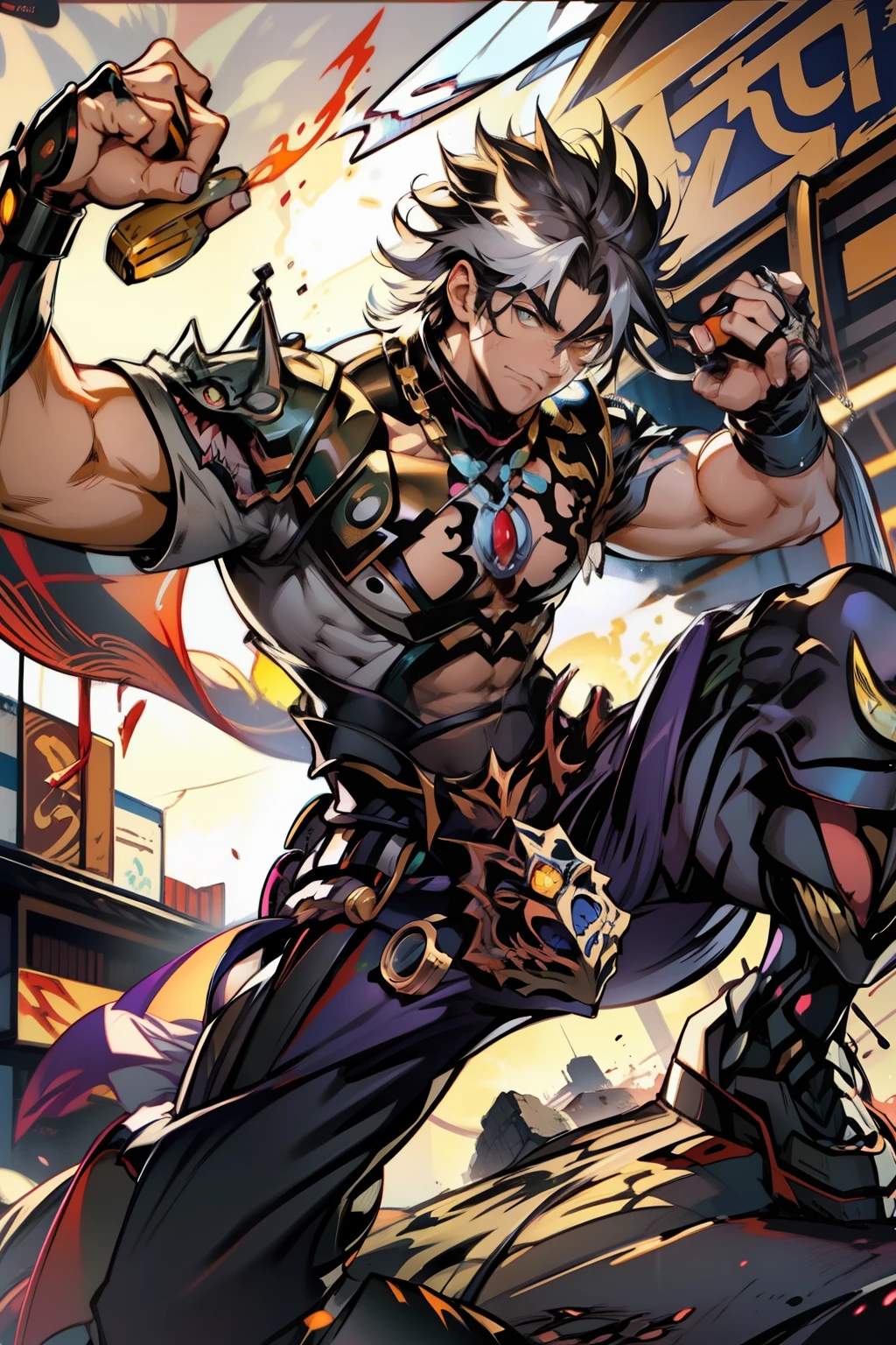 《the original god》Arataki Kazuto , male people,,((Masterpiece)), ((Best quality)), Ultra detailed,((illustration)), Dynamic Angle, Detailed light, (Delicate eyes), Floating, 1boy, Male focus, Head, Clothing, Yellow eyes, necklace, tattoo, (Forehead:0.8), (ahoge:0.8), jewelry, apathy,Ray, chest muscle, Sexy , Venom symbiote for your body, Black mucus of the body , (into venom), Venom,frontage,style of anime4 K, 4K anime wallpaper, Badass anime 8 K, 4 k comic wallpaper, young anime man, Anime boys, Anime wallpapers 4 k, Anime wallpaper 4K, High quality anime art style, Anime moe art style, Anime art wallpaper 8 K, Anime art wallpaper 4 K, RGB lighting