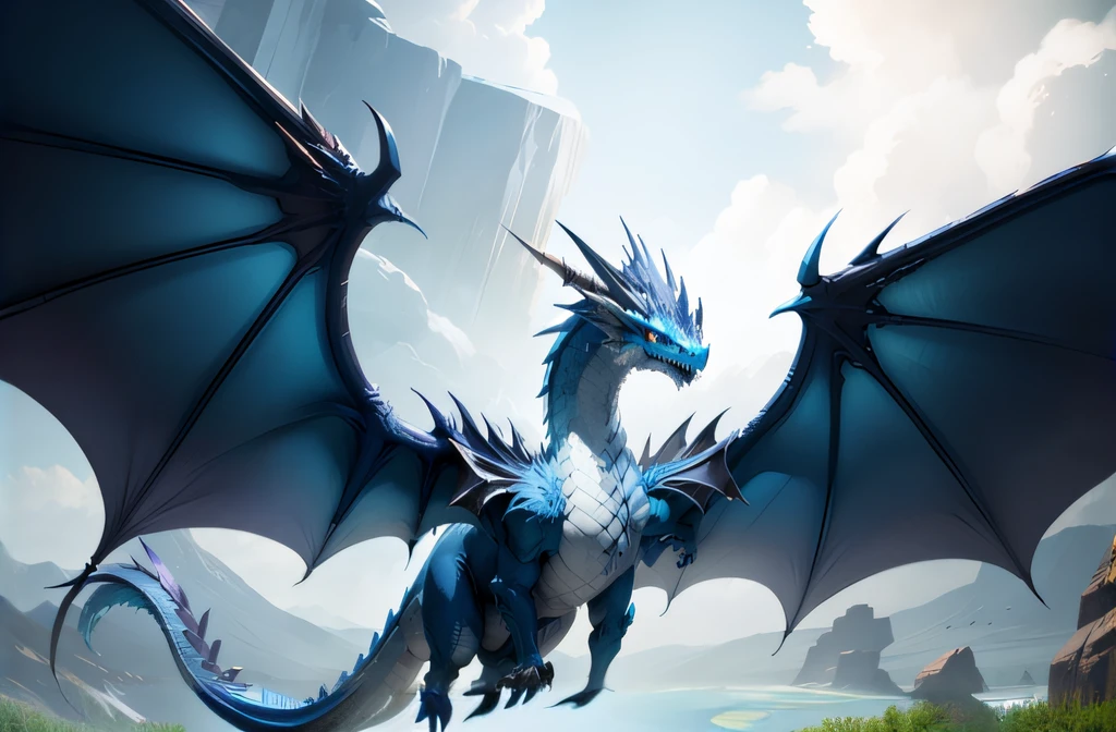 There is a winged blue dragon flying in the sky, Frost Dragon, blue scaly dragon, Blue dragon, colossal dragon as background, epic dragon, Dragon in the background, Legendary Dragon, colossal dragon in background, Dragon inspired blue armor, dragon flying in the background, Crystal Dragon, dragon in dragon lair, wyvern, Dragon Art, Dragons