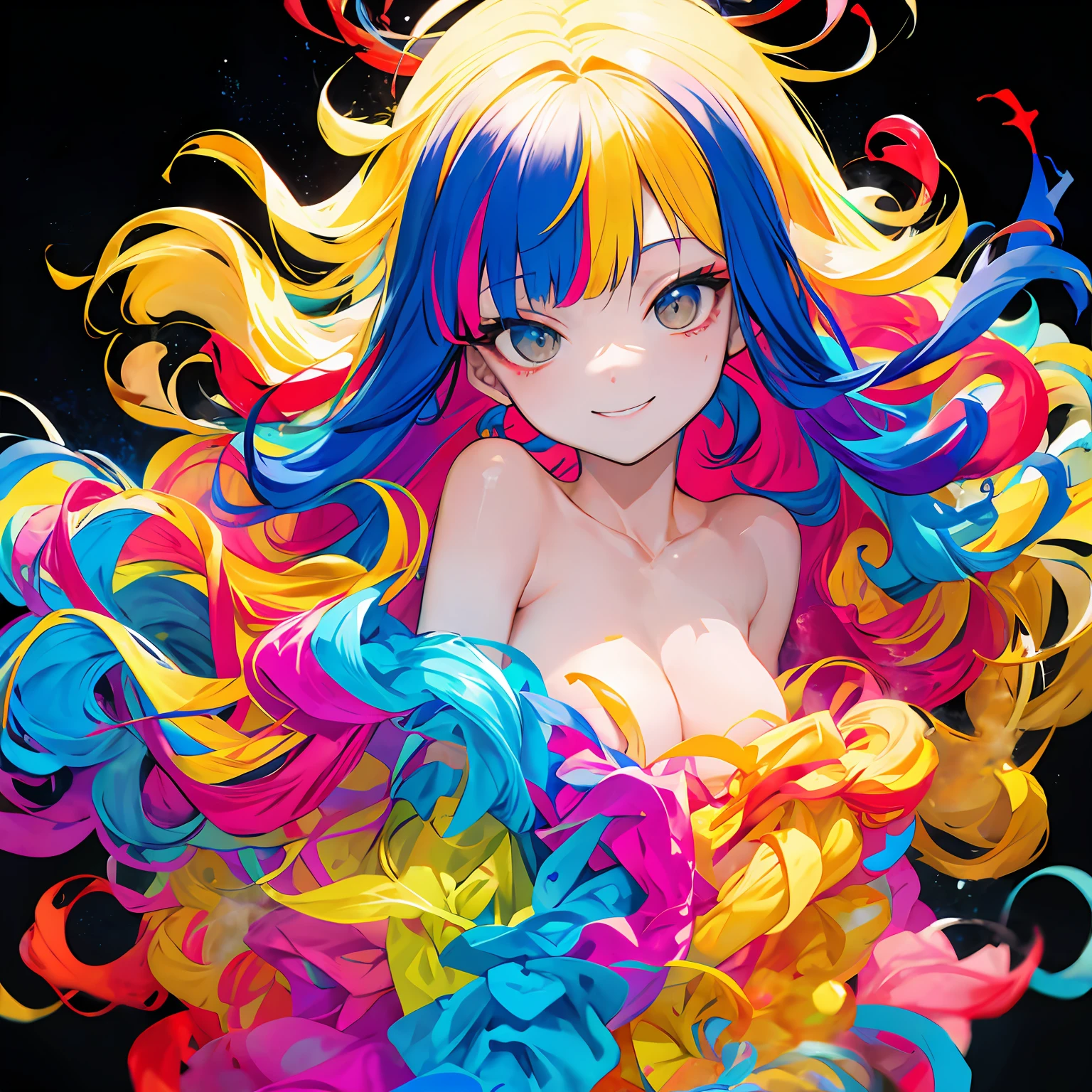 clown,smile,(convenient censoring),(wavy multicolor hair:1.2),(smokeanywhere:1.4)