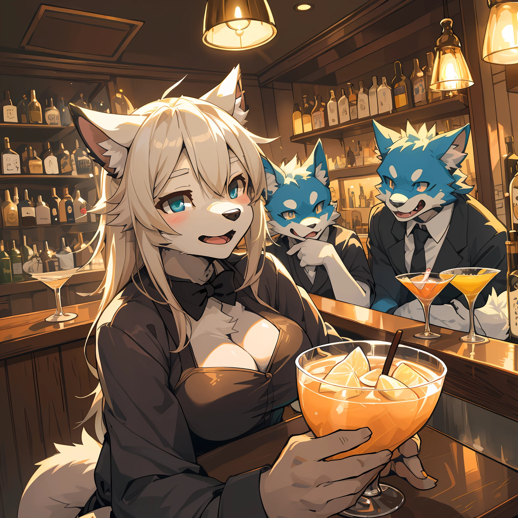 top quality, best quality, High-quality illustrations, masterpiece, super high resolution, detailed background, bartender, bar, cocktail, 6+boys, 6+girls, absurdres(highly detailed beautiful face and eyes)perfect anatomy, expression, good lighting, cinematic shadow(kemono, furry anthro)assorted poses, dynamic angle,