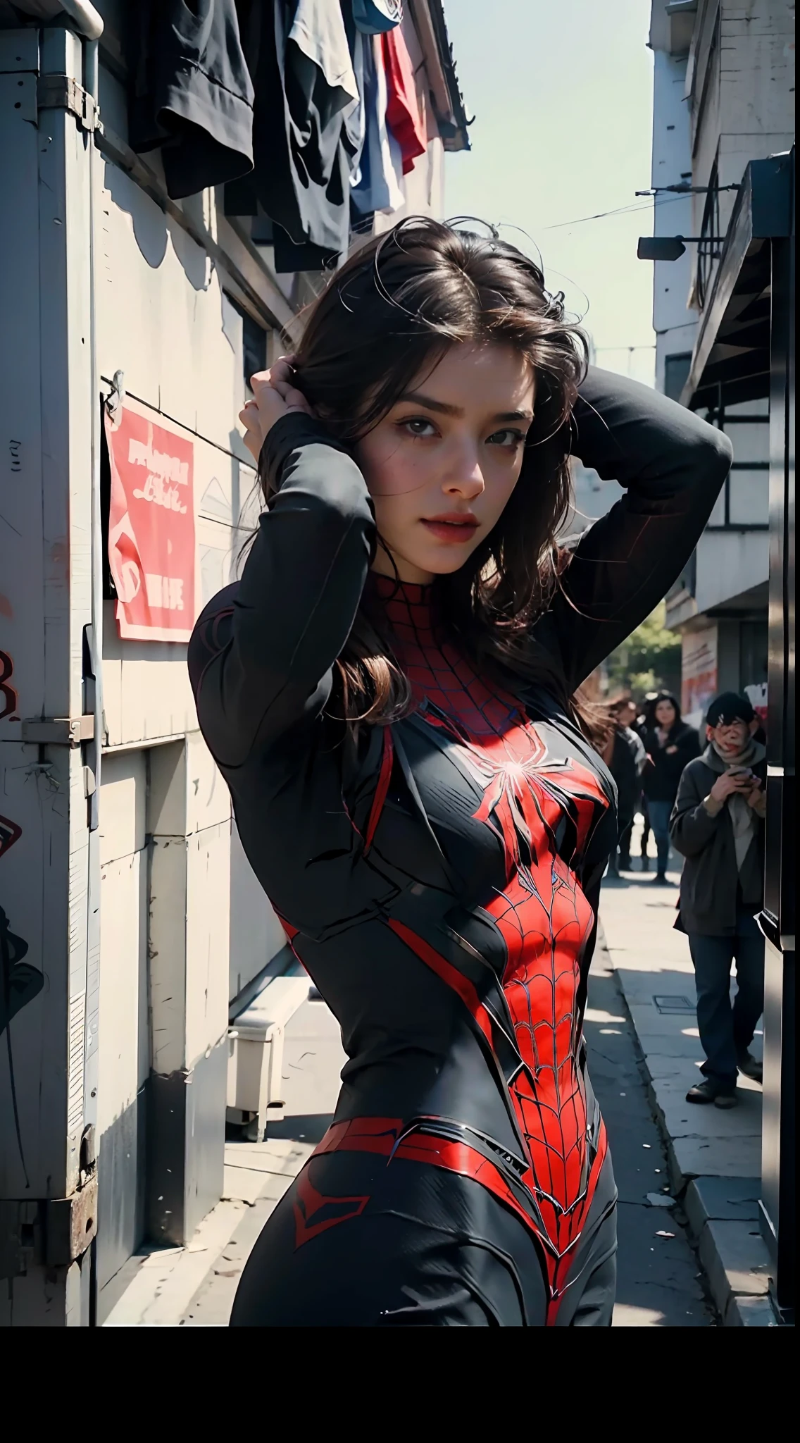Beautiful woman detailed silhouette body with Spider-Man roleplay，very Bigger breasts，Sports are diverse，full bodyesbian