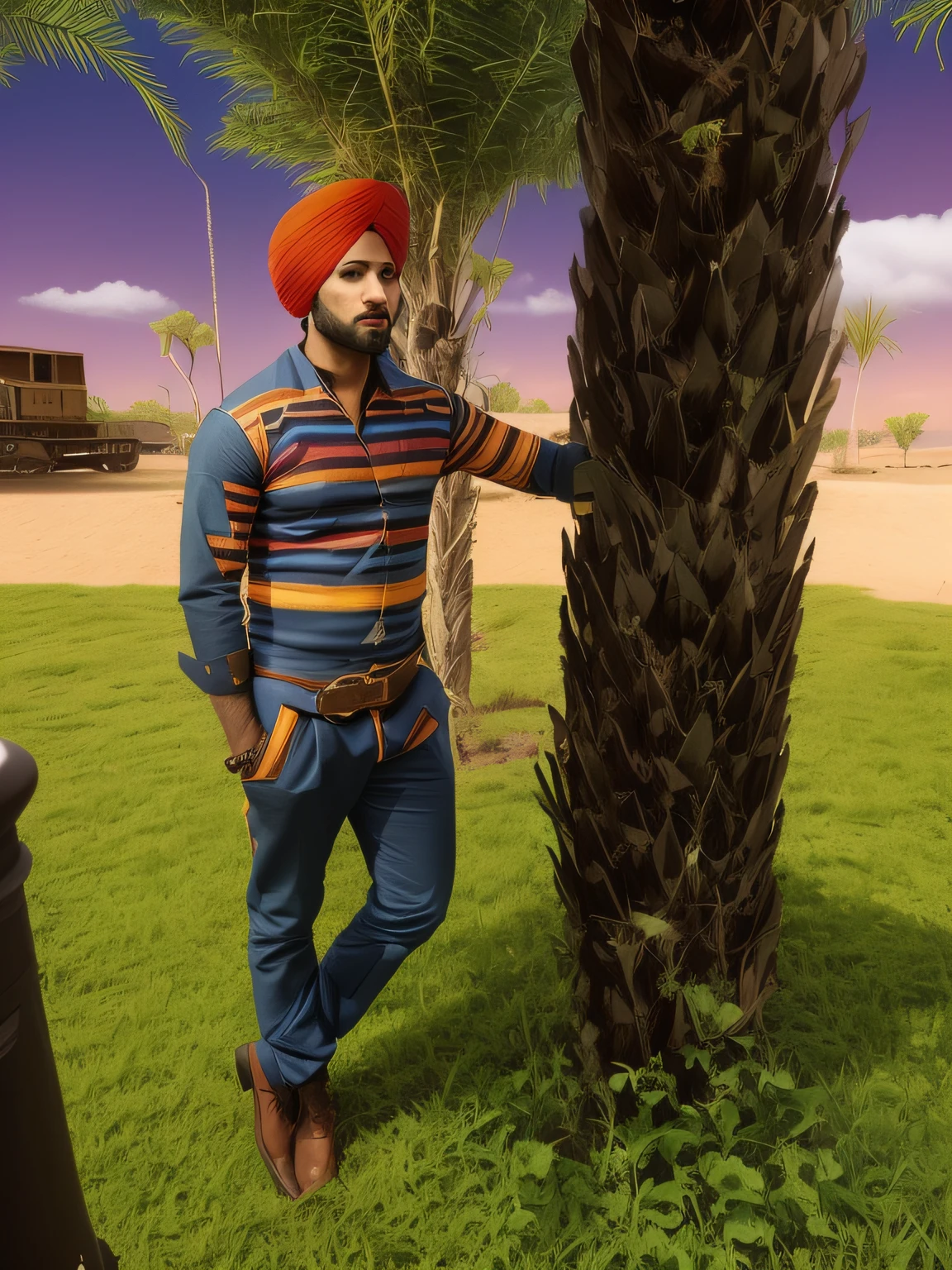 "Replace background while keeping the face and turban unchanged. The face and turban should remain the same. 8k resolution. Avatar style suitable for a profile photo."