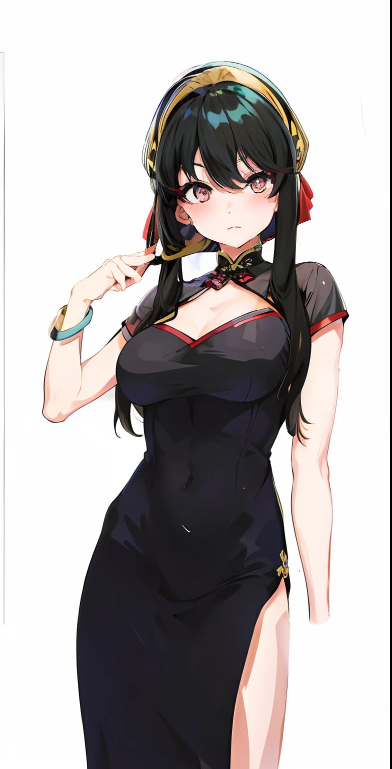 Anime girl in black cheongsam, anime moe art style,