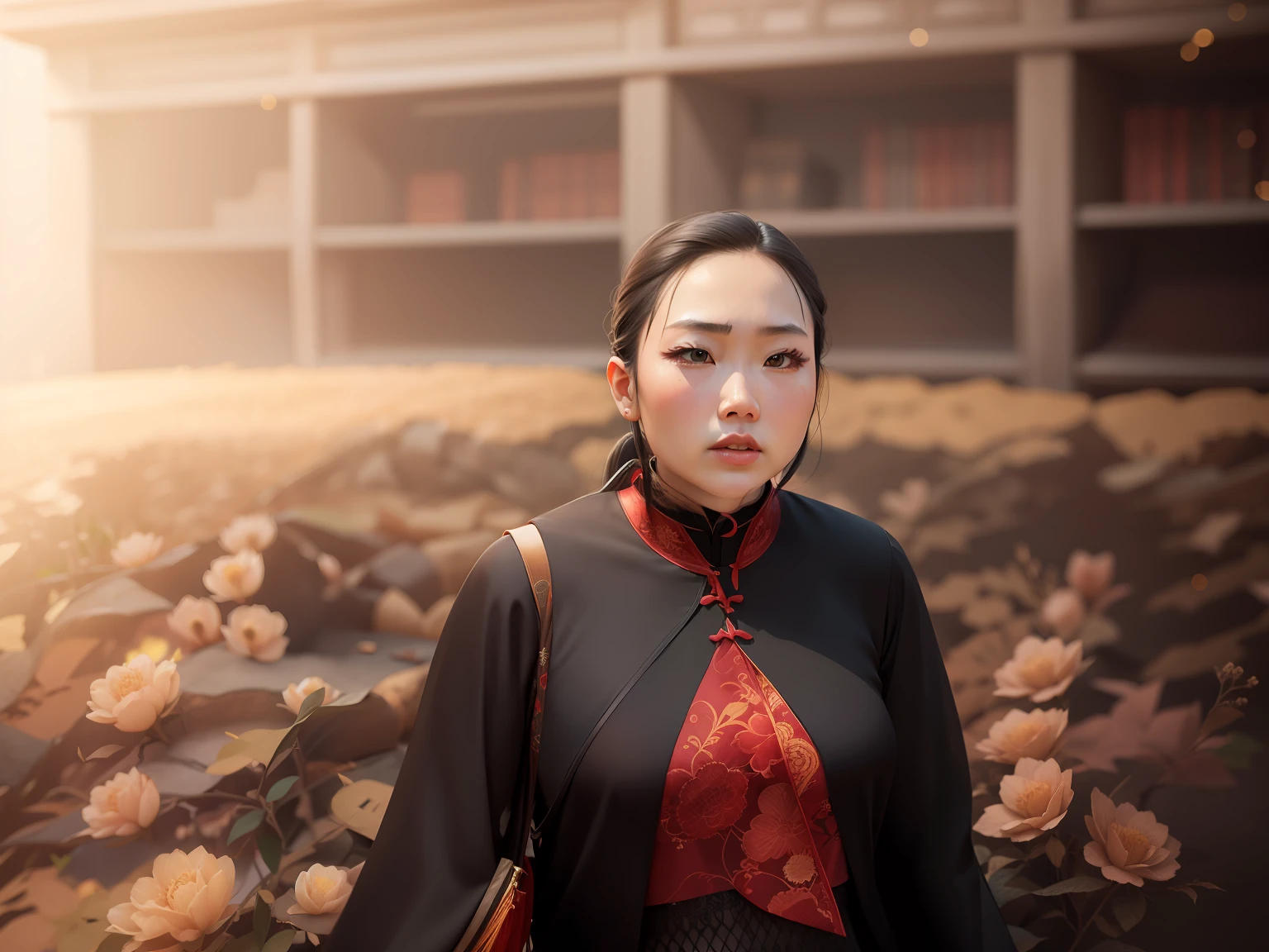 quadratic element,on cheongsam,blacksilk