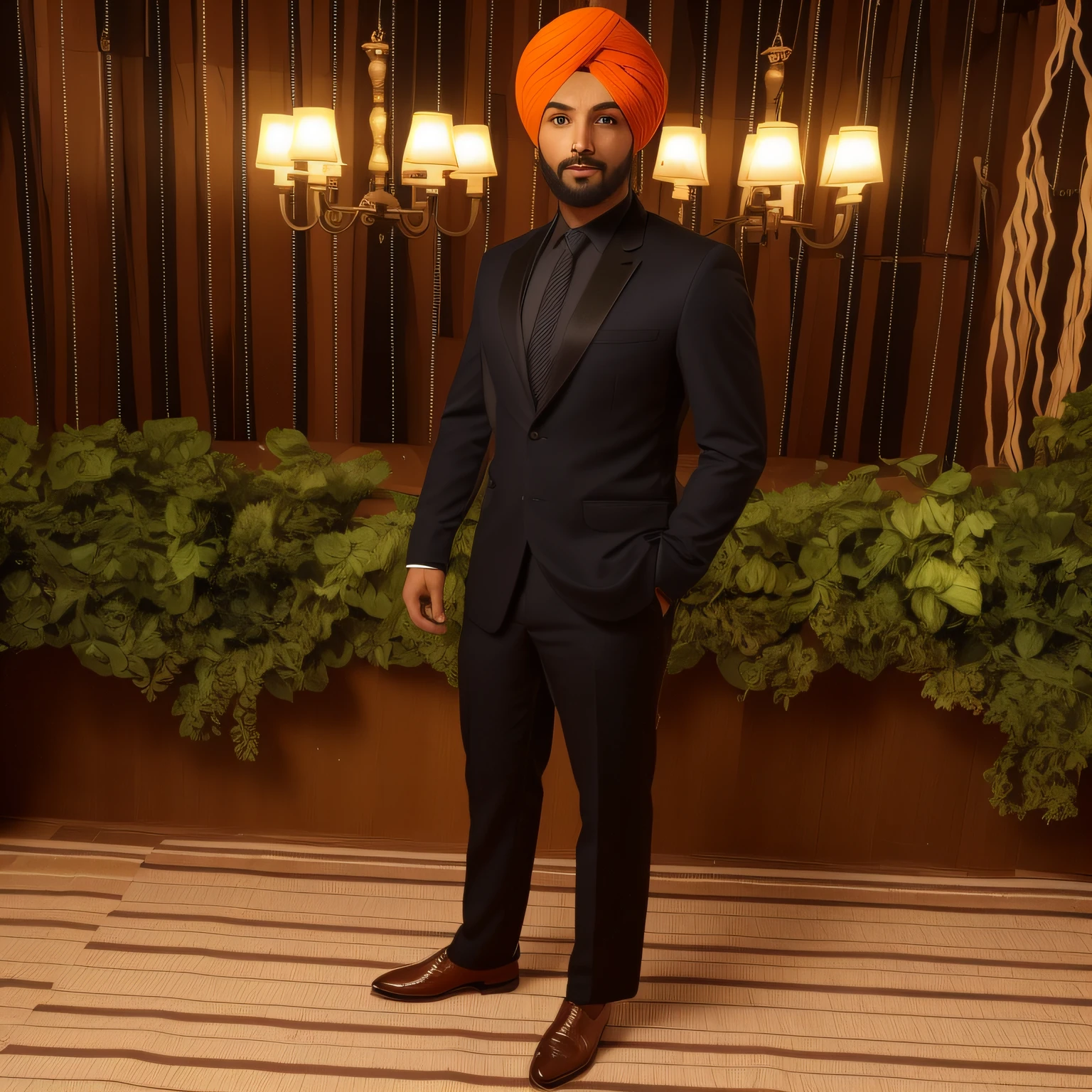 Change the background to a high-resolution 8k image while keeping the face and turban unchanged. The face and turban should remain the same. Please make it suitable for use as an avatar profile photo.