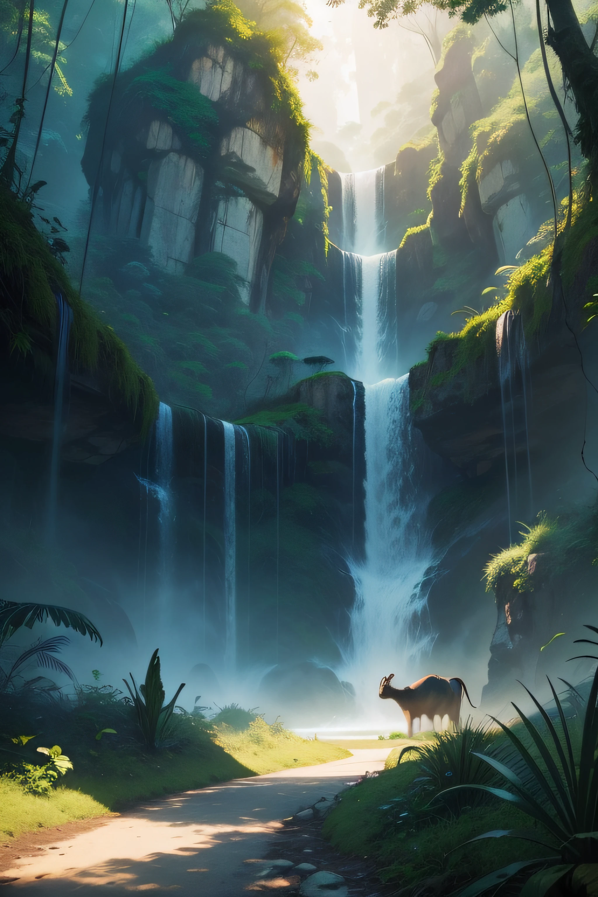 Generate a jaw-dropping wall art background capturing the untamed splendor of an untouched jungle.