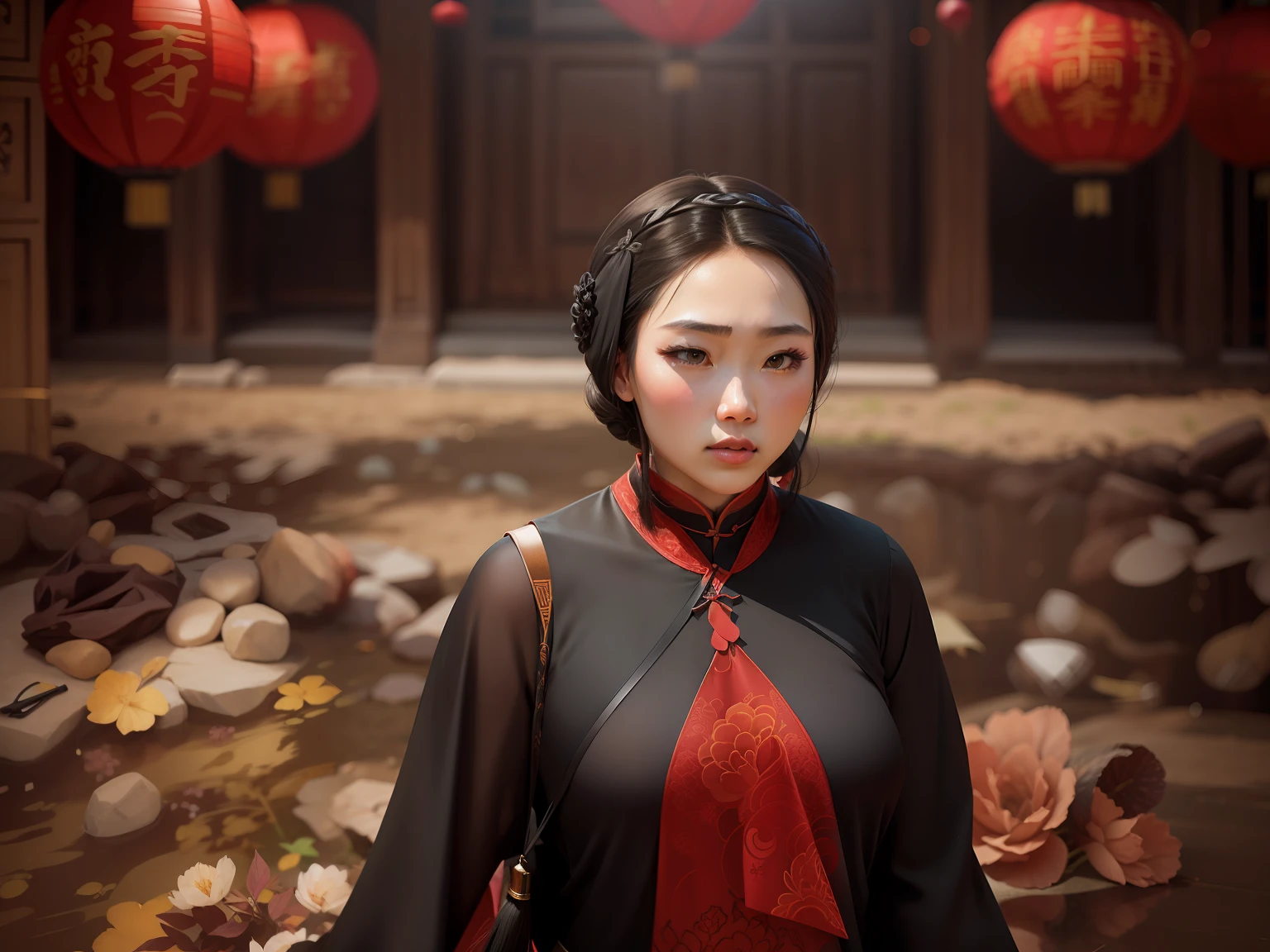 quadratic element,on cheongsam,blacksilk