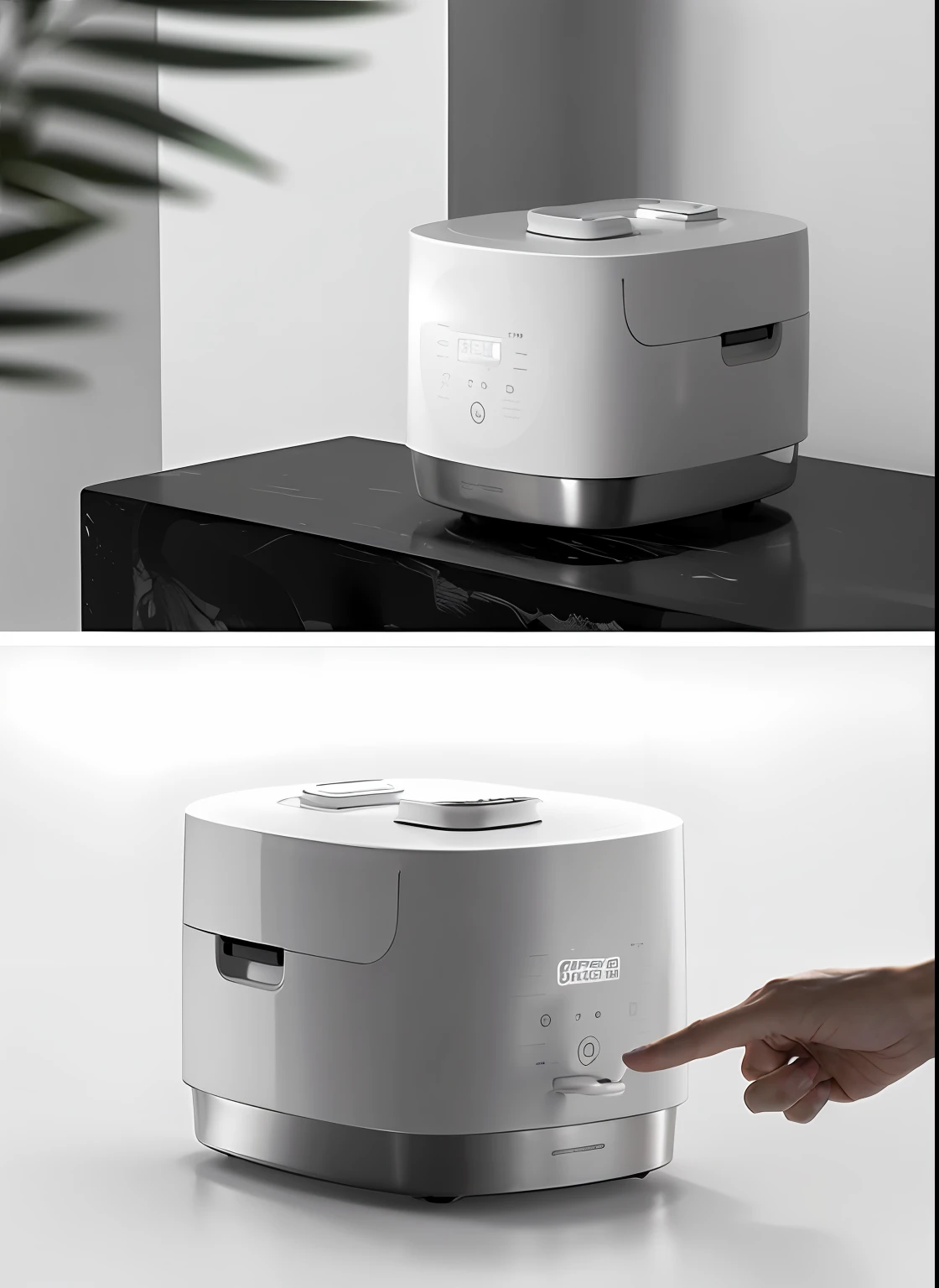 product design shot, Innovative product ideas, professional product photo, product design render, product introduction photos, crisp smooth clean lines, with accurate features, product introduction photos, 3 d product render, product design concept, SleekDesign,rice cooker,White product,Snap-on lock cover,handle,simplistic design