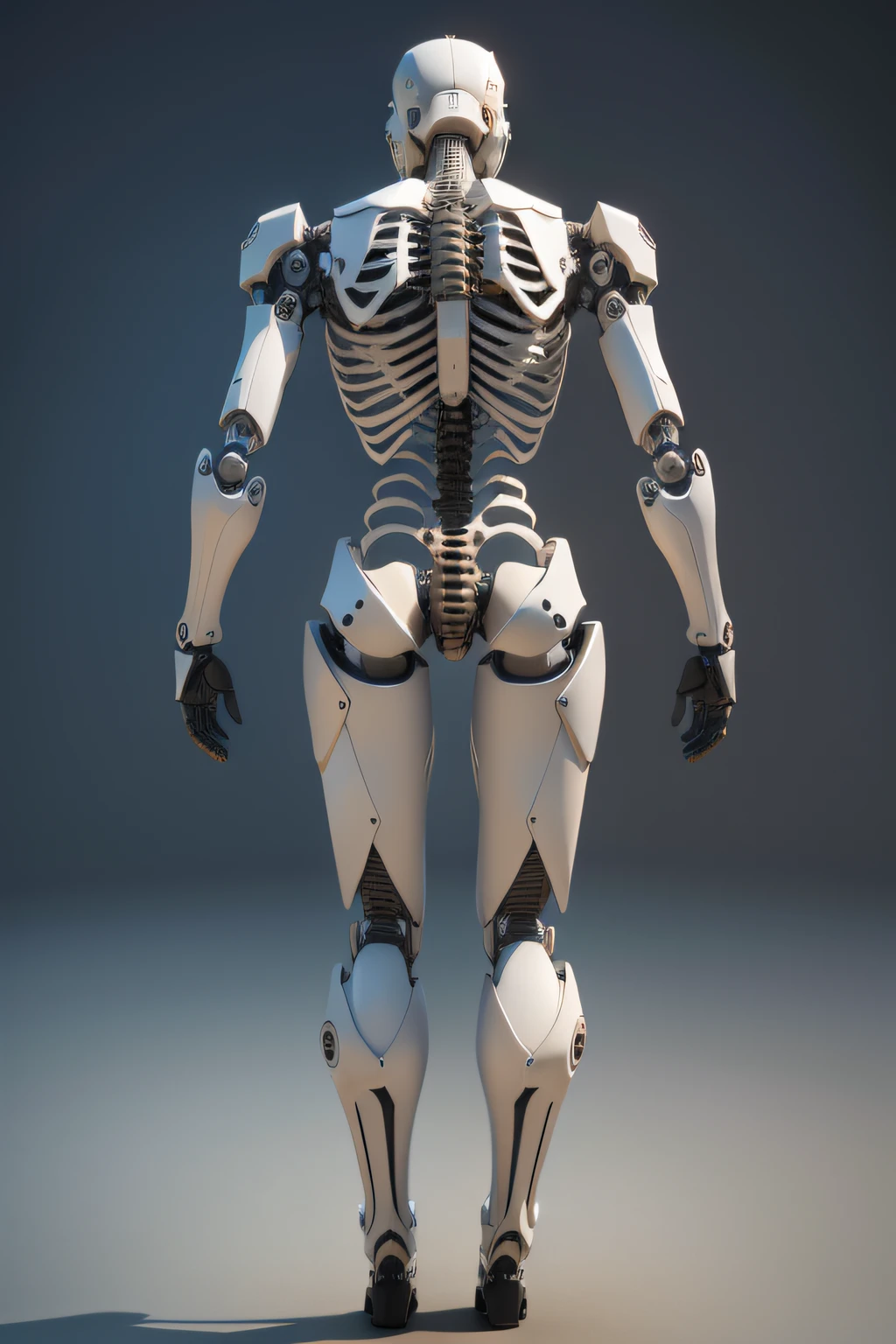 human body skeleton in robot version full body 3d back view