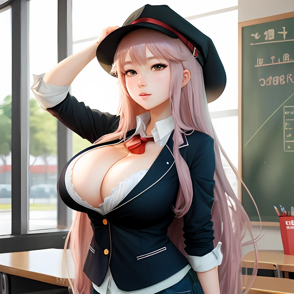 Long hair,anime big breast,schoolboy