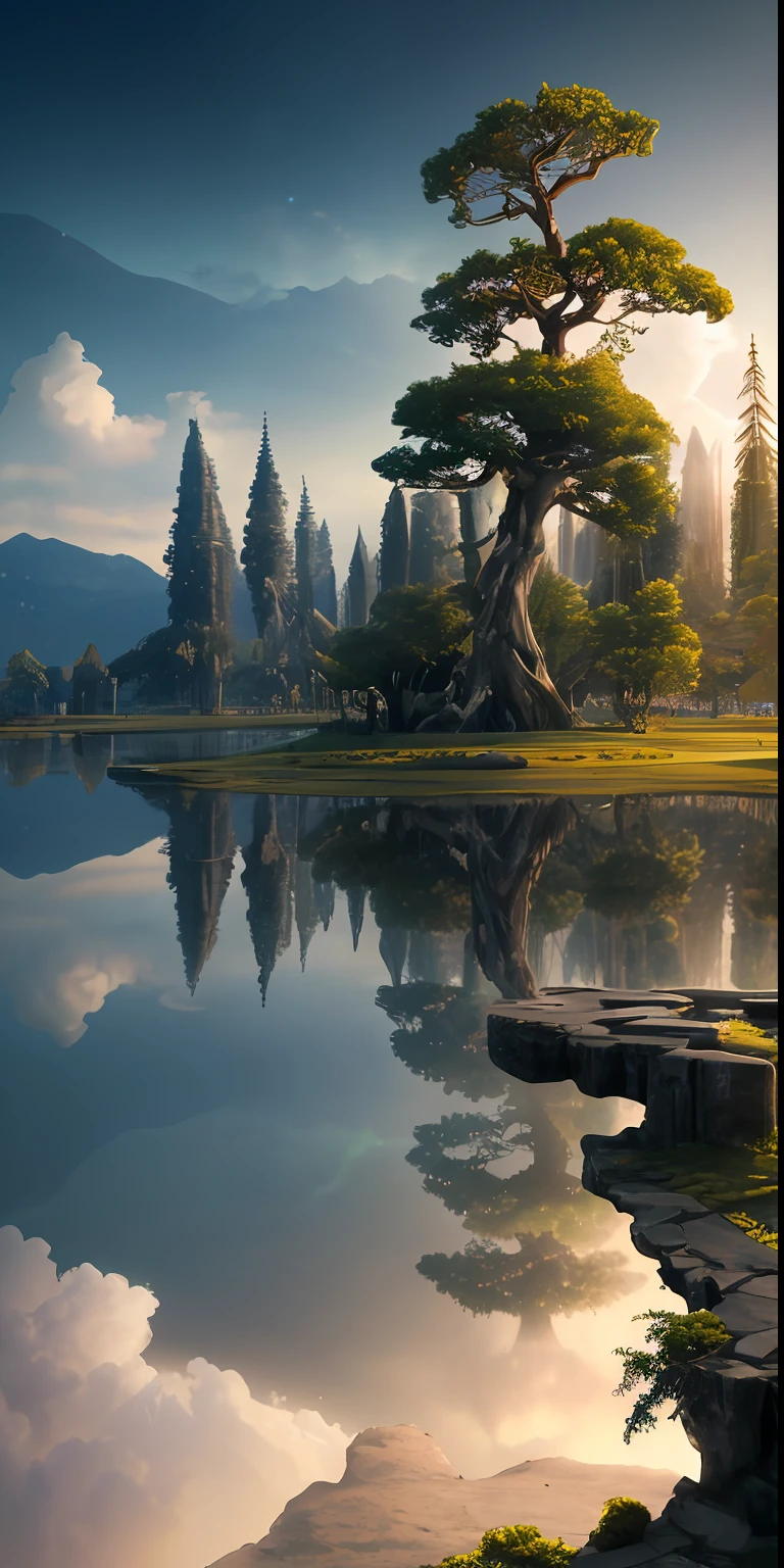 masterpiece, best quality, high quality, extremely detailed CG unity 8k wallpaper,landscape with Visual Weight ,A place with a very vast nature with big trees and lots of vegetation,fat,lovely,Lake Baikal,holly,PSX GRAPHICS,award winning photography, Bokeh, Depth of Field, HDR, bloom, Chromatic Aberration ,Photorealistic,extremely detailed, trending on artstation, trending on CGsociety, Intricate, High Detail, dramatic, art by midjourney