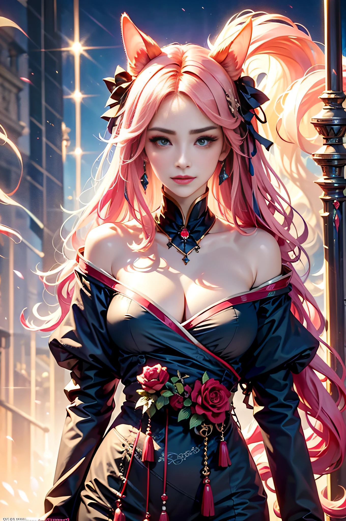 Peerless beauty,Peerless looks,period costume,Personable girl,Thick eyebrows,tall nose bridge,exquisite facial features,Great chivalry,protruding ears,Melon seed face,8K resolution,ancient wind,bust,Coiled hair,cabelos preto e longos,pony tails,Crossed coat(Red and white)Neck with embroidery,Fill your face,Fill the mouth with light,,Peerless beauty men and women