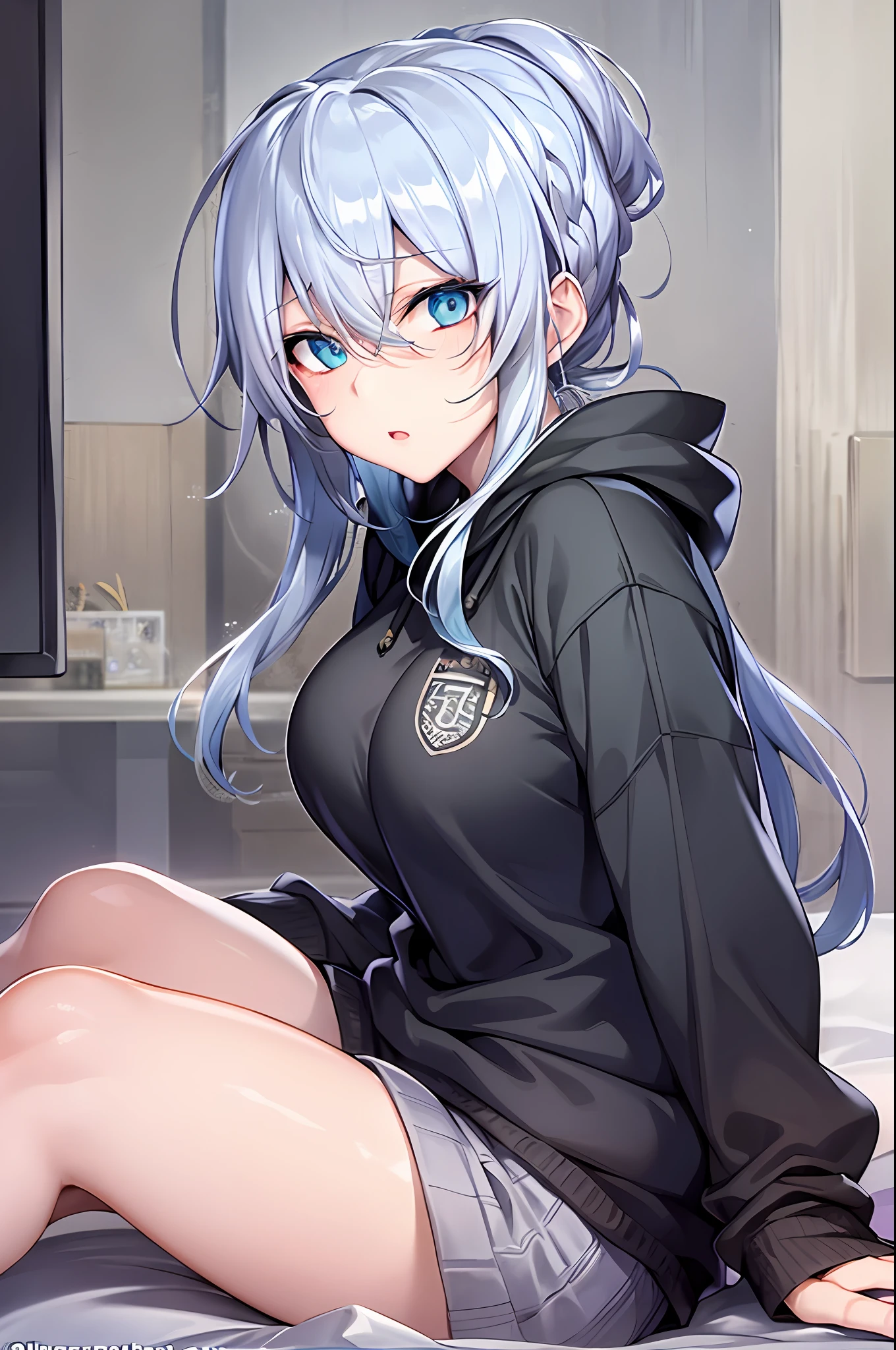 Yukino, Silver hair and eyes in a black hoodie, anime visual of a cute girl, screenshot from the anime film, & her expression is solemn, in the anime film, in an anime, anime visual of a young woman, she has a cute expressive face, still from anime, perfect breast