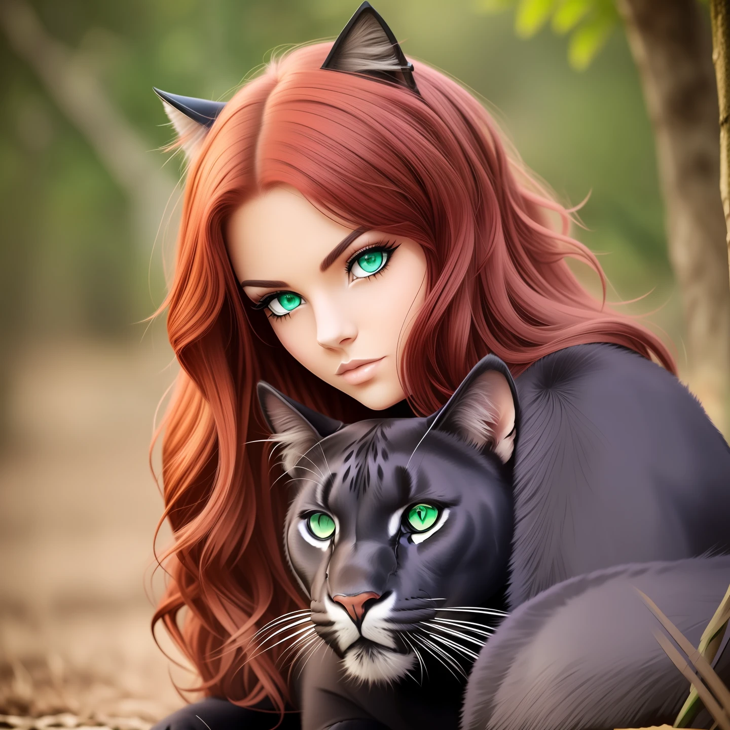Panther, female, green eyes, red hair --auto --s2