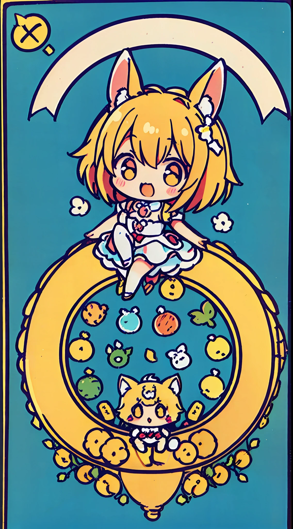 Chibi、Rabbit ears、独奏、full body Esbian、jumpping、cute little、Tarot Cards