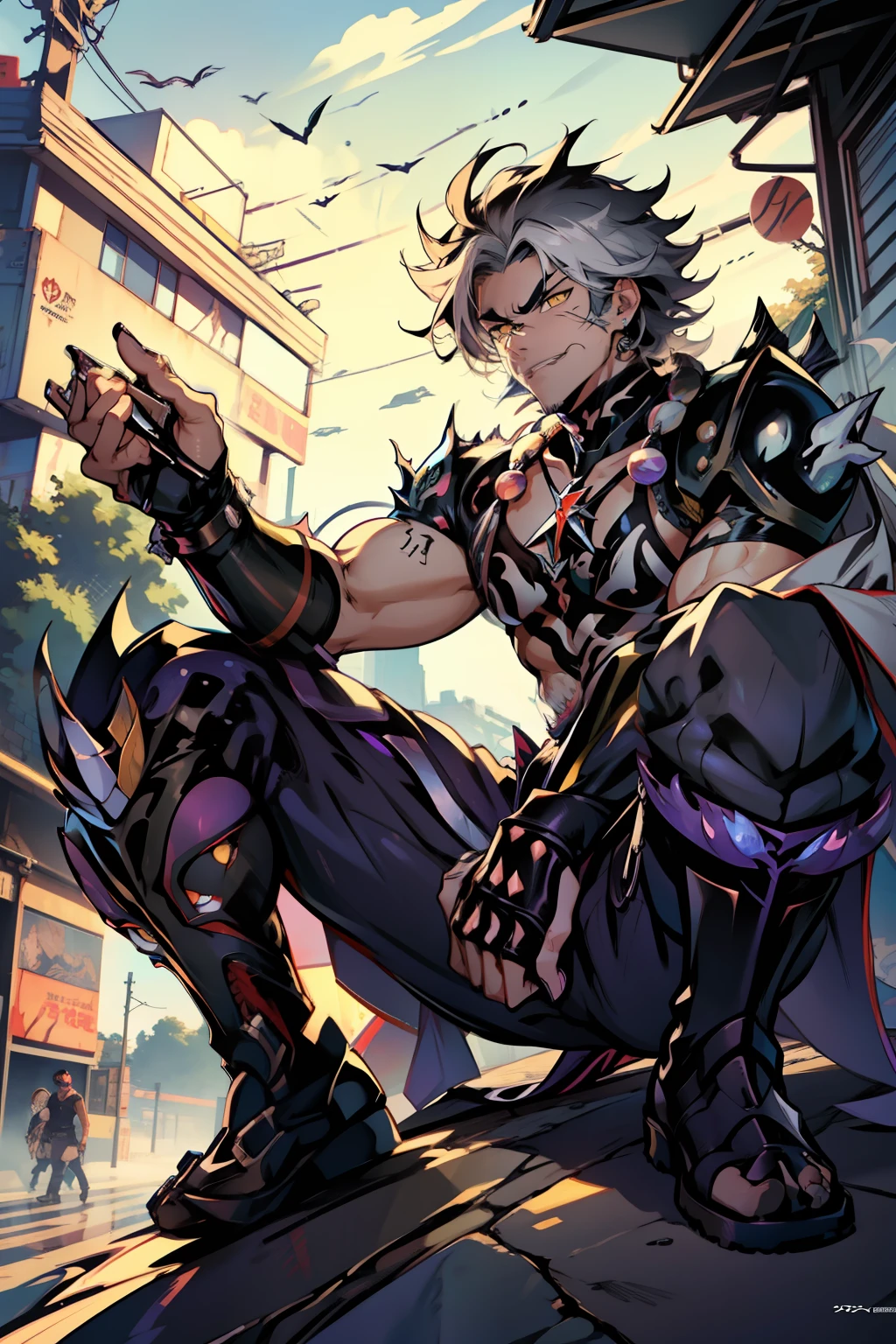 《the original god》Arataki Kazuto , male people,,((Masterpiece)), ((Best quality)), Ultra detailed,((illustration)), Dynamic Angle, Detailed light, (Delicate eyes), Floating, 1boy, Male focus, Head, Clothing, Yellow eyes, necklace, tattoo, (Forehead:0.8), (ahoge:0.8), jewelry, apathy,Ray, chest muscle, Sexy , Venom symbiote for your body, Black mucus of the body , (into venom), Venom,frontage,style of anime4 K, 4K anime wallpaper, Badass anime 8 K, 4 k comic wallpaper, young anime man, Anime boys, Anime wallpapers 4 k, Anime wallpaper 4K, High quality anime art style, Anime moe art style, Anime art wallpaper 8 K, Anime art wallpaper 4 K, RGB lighting