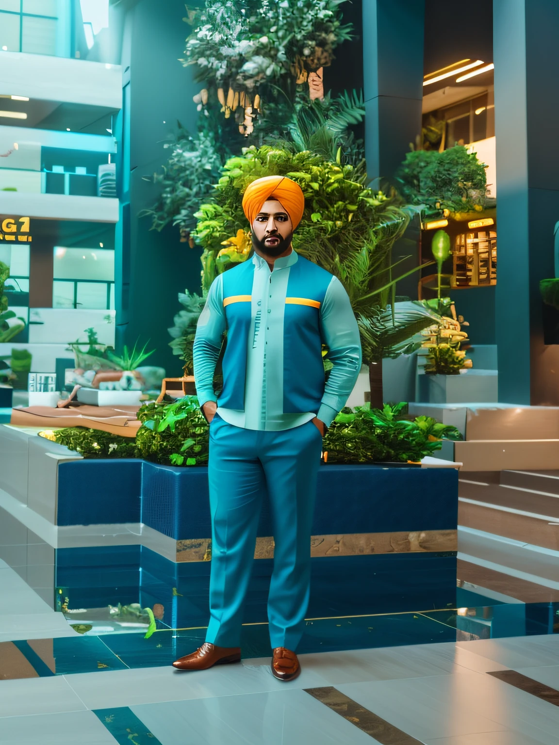 Replace the background with an unchanged face and turban, maintaining the same expression and pose. Optimize for 8k resolution and create an avatar-style profile photo with a realistic face.