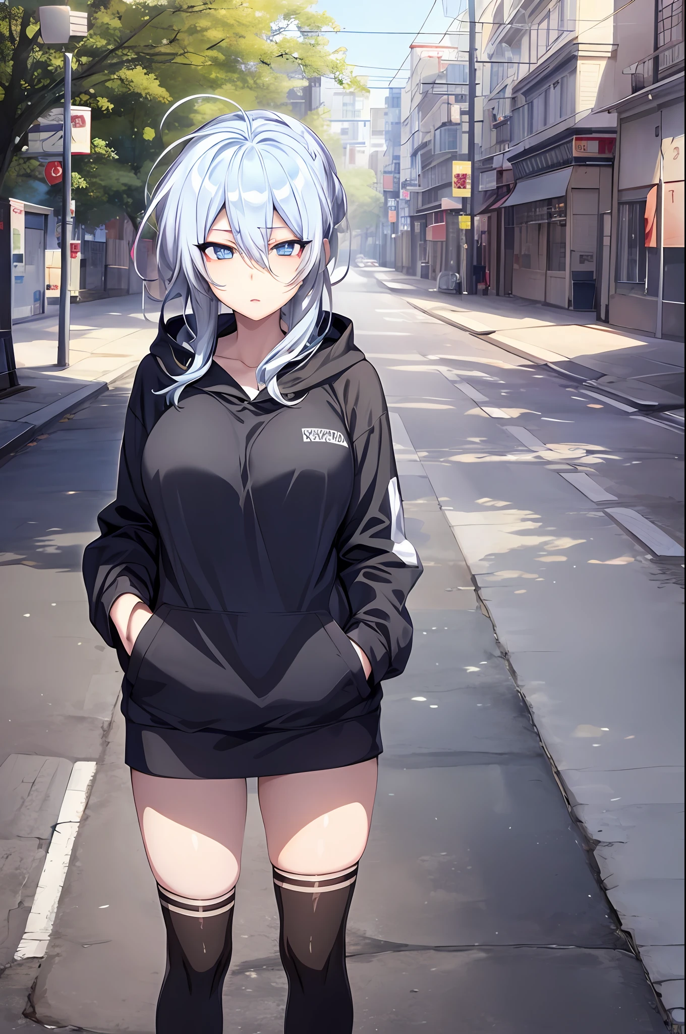 Yukino, Silver hair and  eyes in a black hoodie, anime visual of a cute girl, screenshot from the anime film, & her expression is solemn, in the anime film, in an anime, anime visual of a young woman, she has a cute expressive face, still from anime, perfect breast