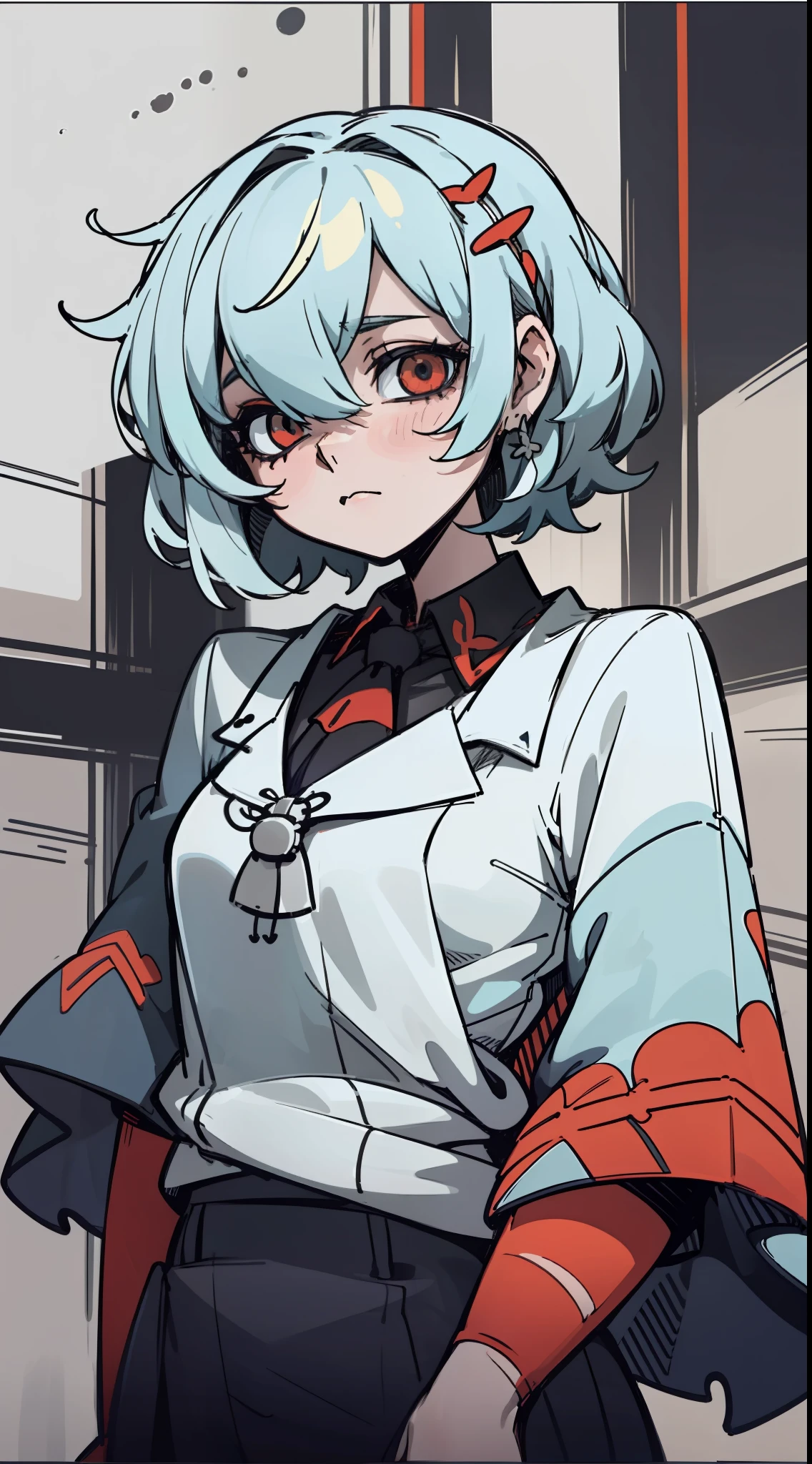 Rem \(re:Cero\),outfit-bladenun, 1girl, solamente, pelo corto,( venda), sonrojarse,senos grandes, cabello azul, boca abierta, Pelo muy largo, Sin bragas, habit,