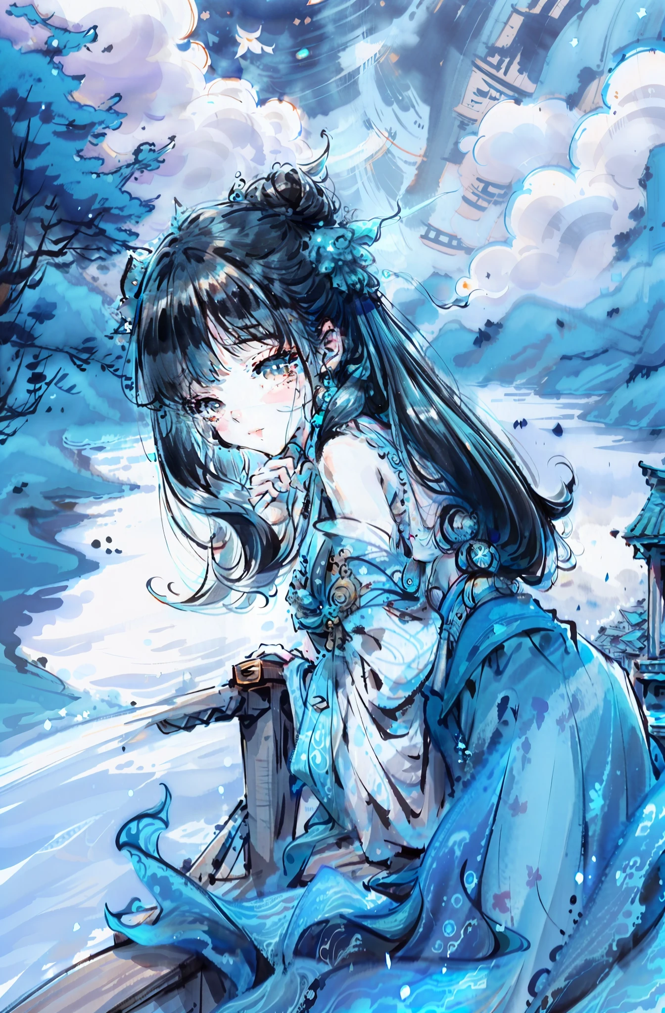 On the boat,After getting drunk, I don't know if the sky is in the water,Full of dreams and starry rivers,Antique two-dimensional characters,the night