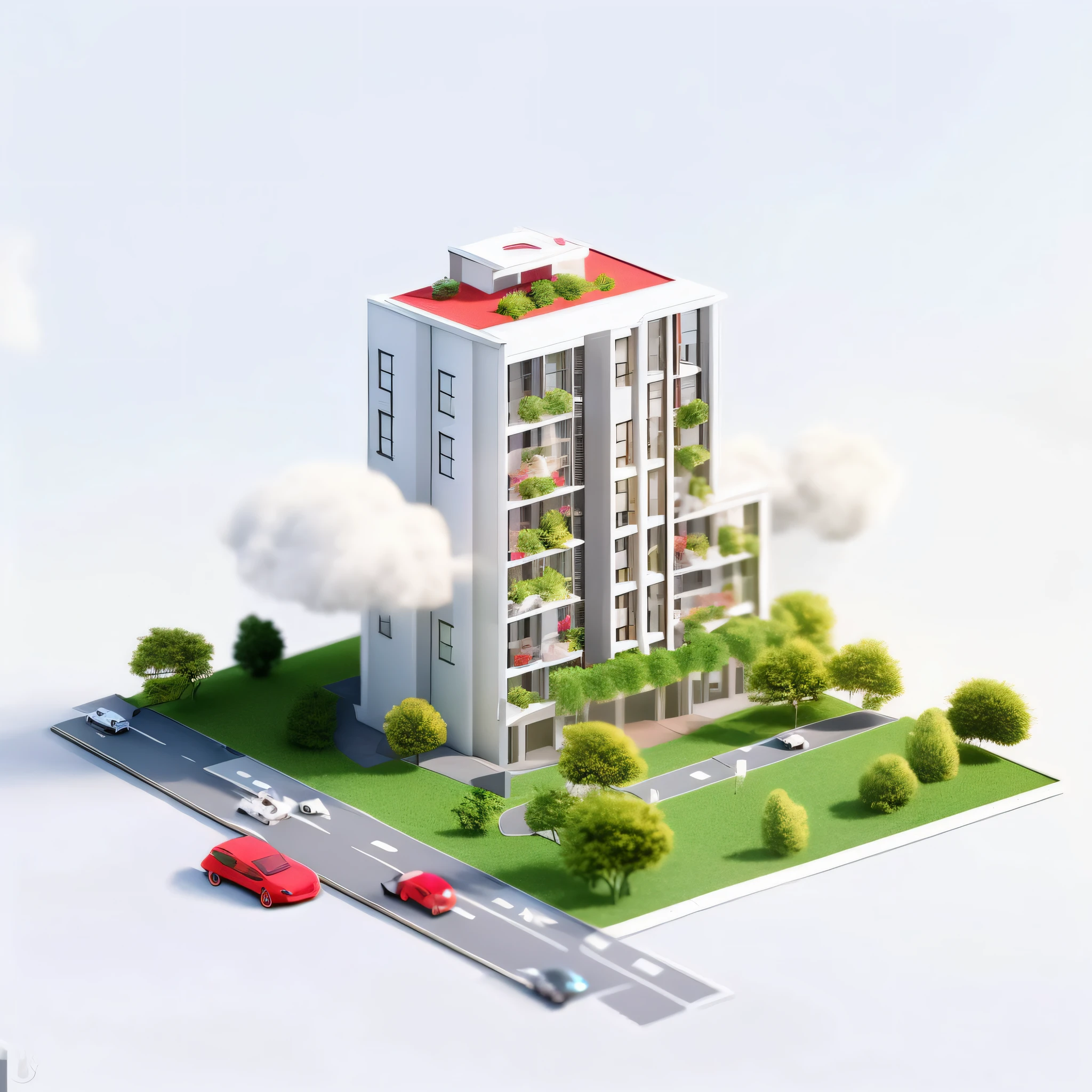 Allafed building with red roof and red cars on the street, isometric 3d render, realistic 3 d style, architectural 3 d render, highly detailed 3d render, very realistic 3 d render, highly detailed 3d render, 3 d hyper realistic render, isometric invironment, 3d isometric, 3 d isometric, 3D architecture