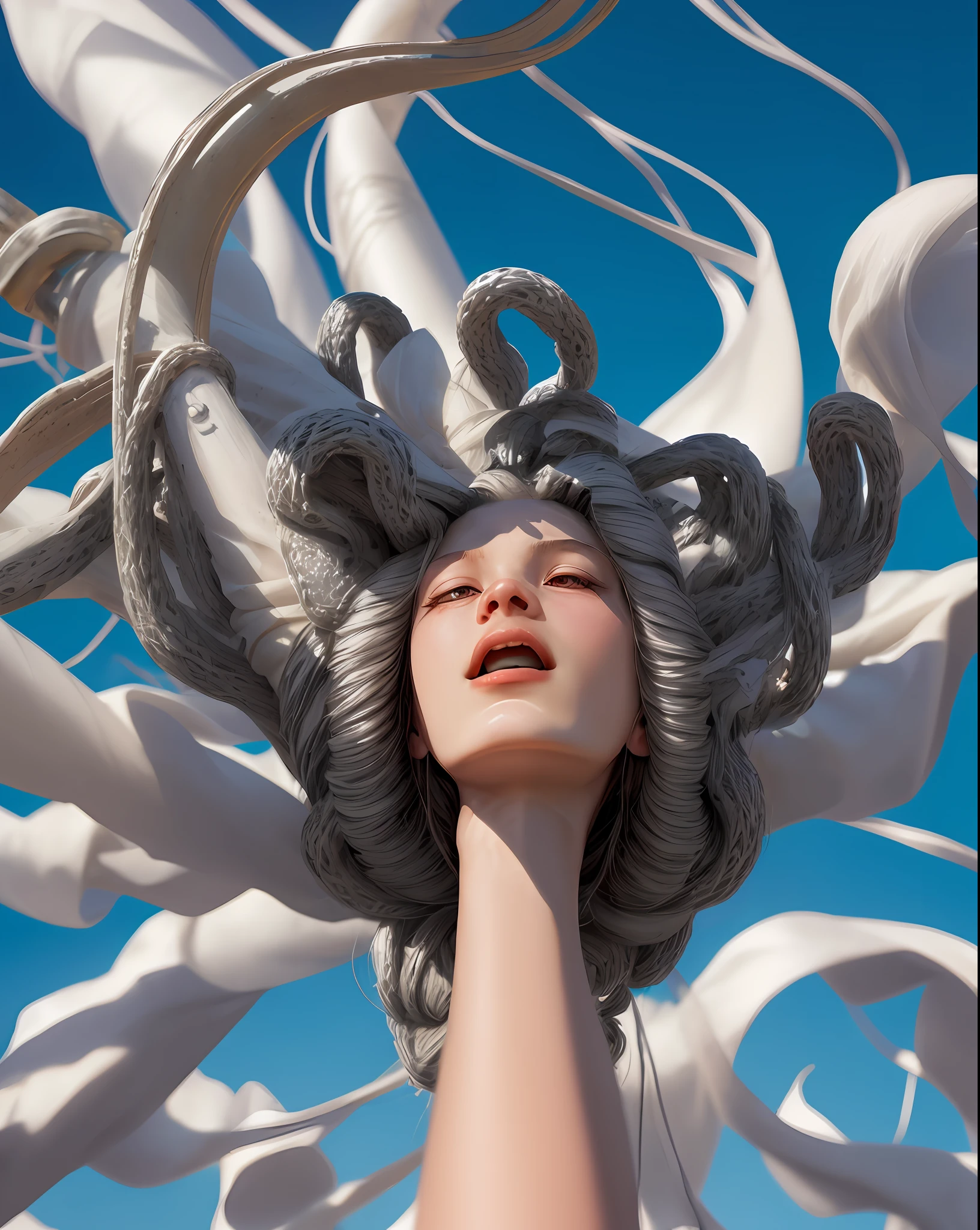 Medusa Breaking the Sky White Silk
