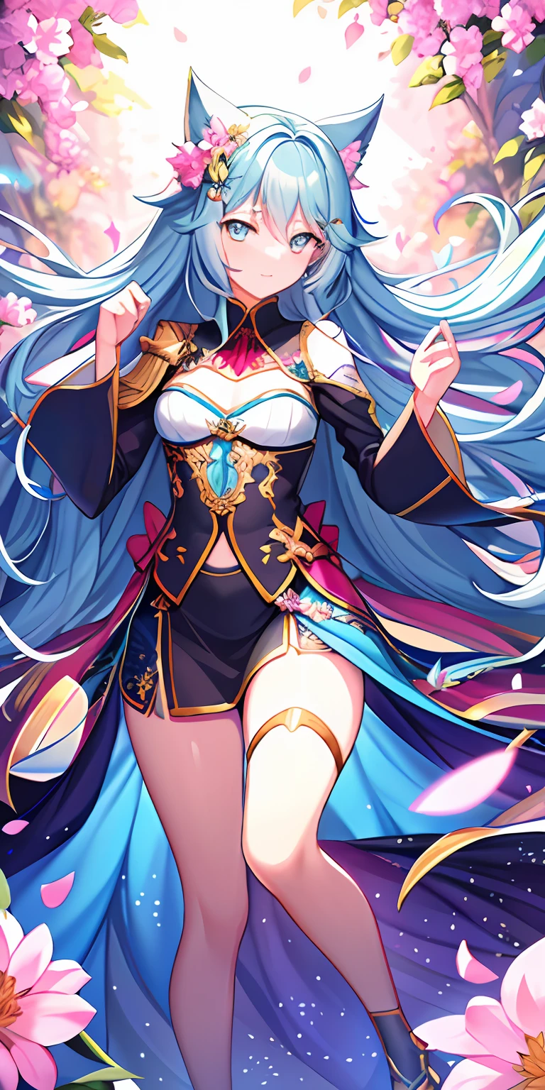 tmasterpiece，Best quality girl ，（Very detailed CG unity 8k wallpaper）（best qualtiy），（Most Best Illustration），（best shadow） The delicate leaves of nature and the iridescent petals fall in the light of the air trace，Two ships，Running flowers super detailed ， --v6