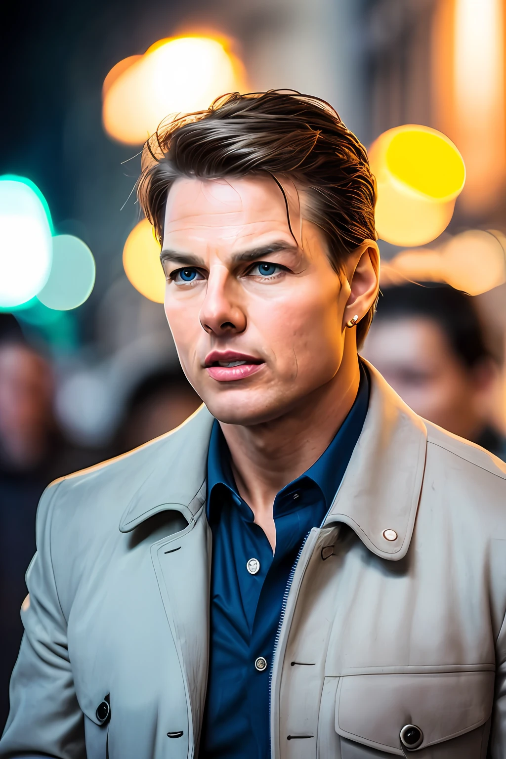 masterpiece、Tom Cruise walking through the night town among Italy、(high detal:1 1)、Coarse face、Natural skin、hightquality、nsfw、beautidful eyes、(detailed faces and eyes)、(faces: 1 2)、noise、extra, Authentic Photos, PSD, lamp film photography, foco nítido, Contrast lighting, Detailed skin, High Resolution 8k, Crazy Detail, realisticlying, professional photograpy, 8k UHD, SLR camera, Soft lighting, hightquality, film grains, FujifilmXT3