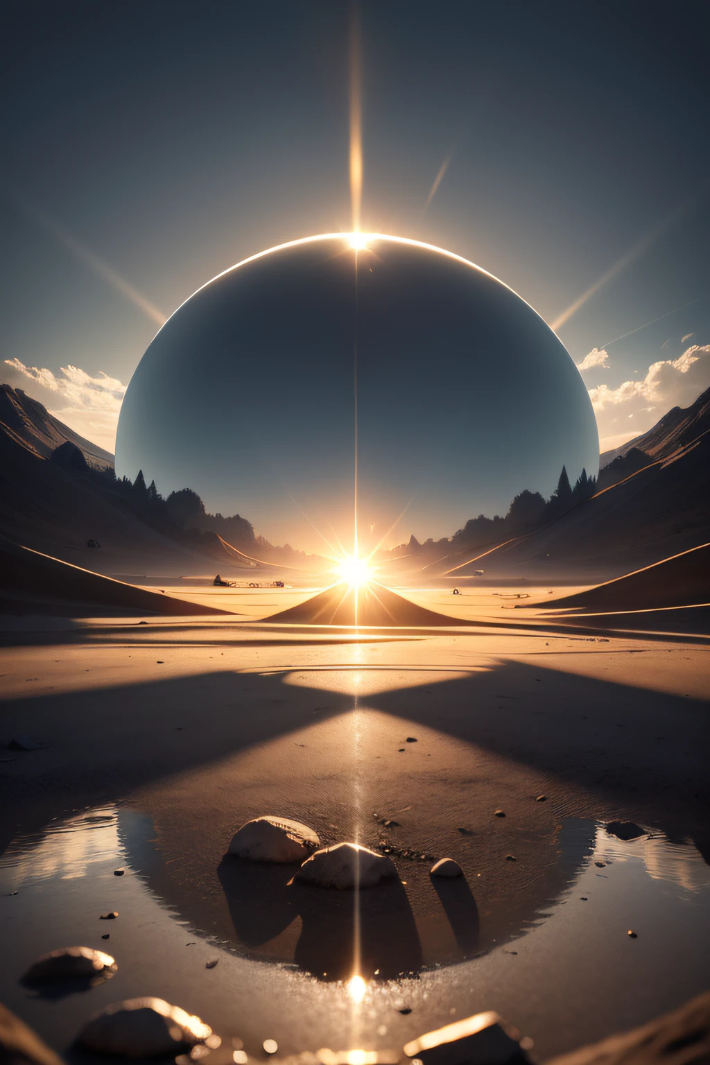 Scene in the sun,Light,Ground texture,photorealestic,hyper HD,Volumetriclighting,rich details,Surreal reflection mapping,sun in mid day