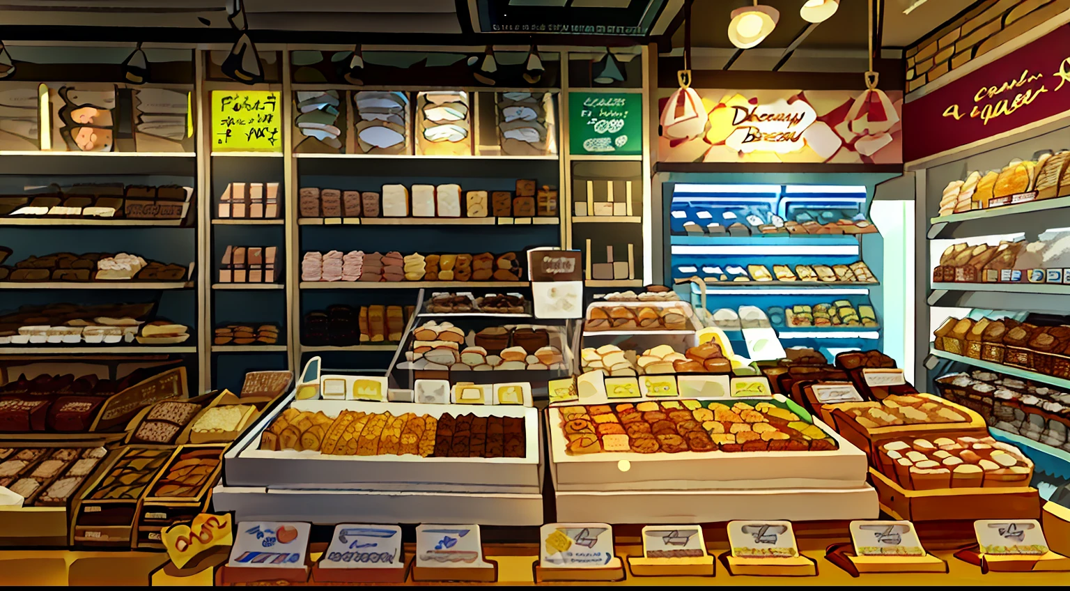 There are many different types of food on display, candy shop in a mall, Dream bakery interior environment, delicacy, cute bakery shop, 278122496, baker shop, alamy stock photo, 2506921471, healthy, 188216907, exclusive