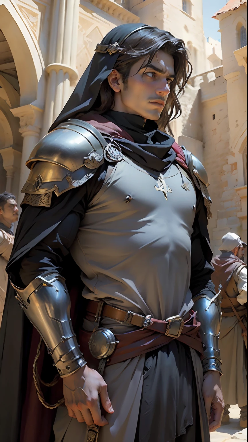 Masterpiece film shooting Arab knight with his army in the legendary castle hyper realistic super detailed