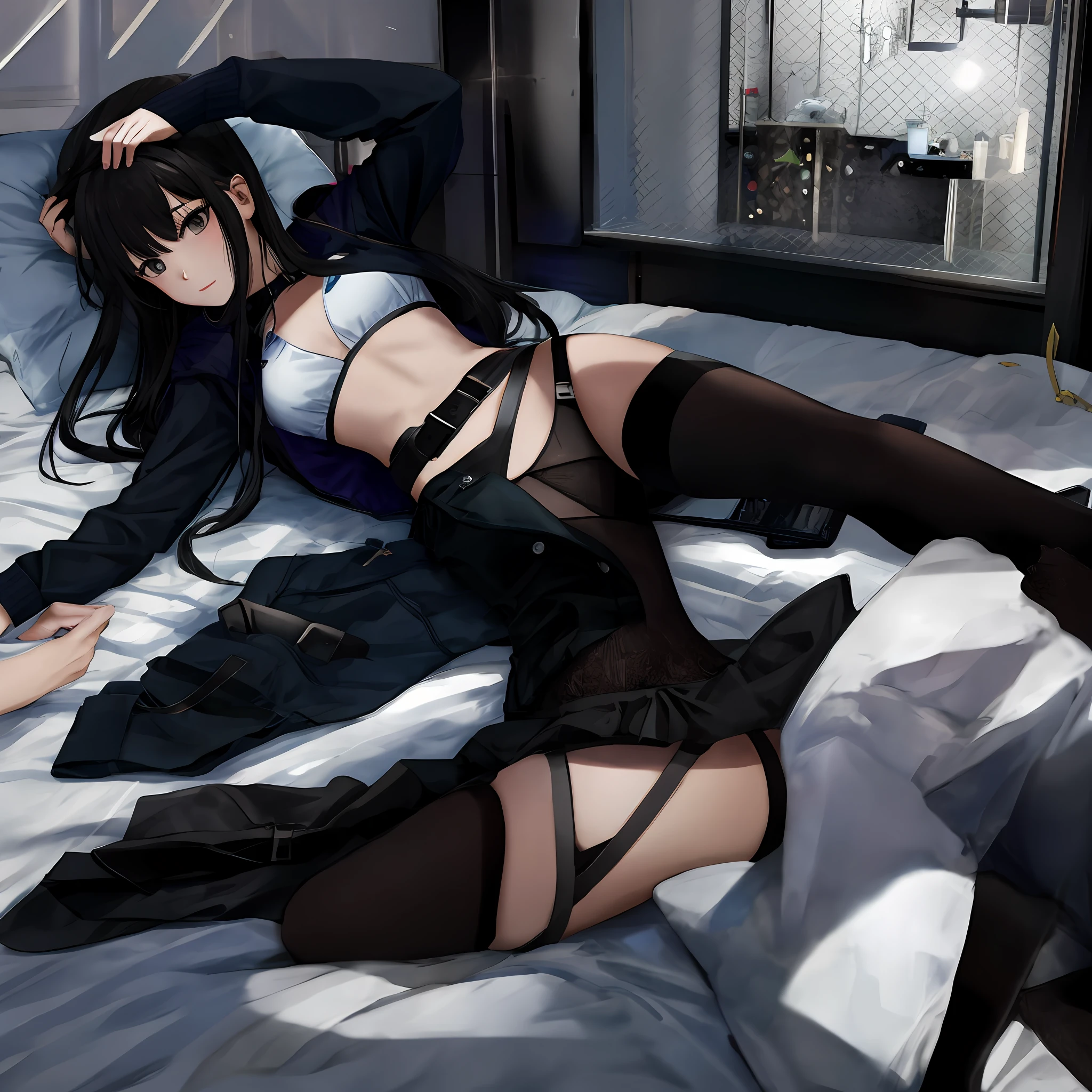 A spreads her legs on a bed