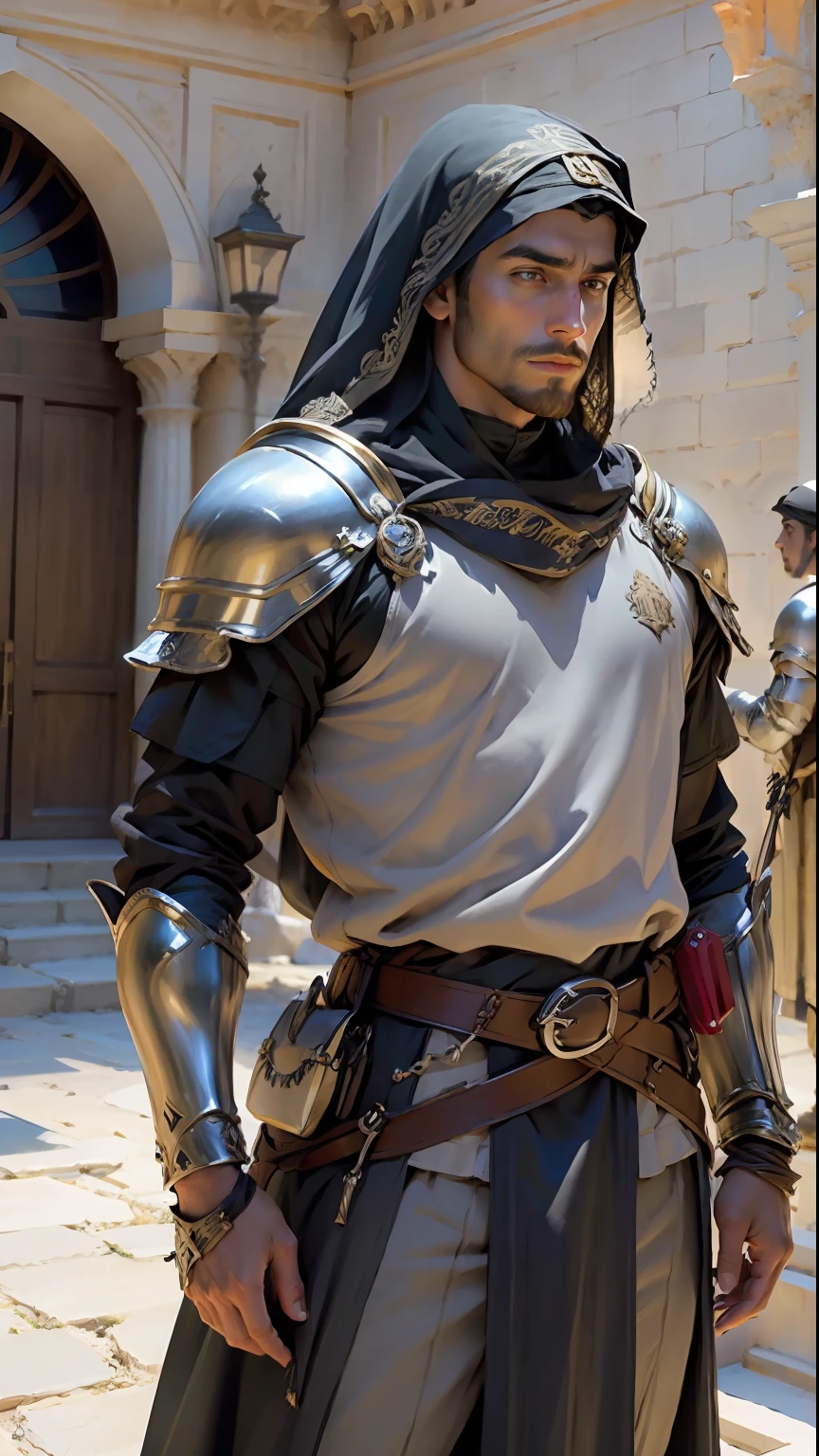 Masterpiece film shooting Arab knight with his army in the legendary castle hyper realistic super detailed
