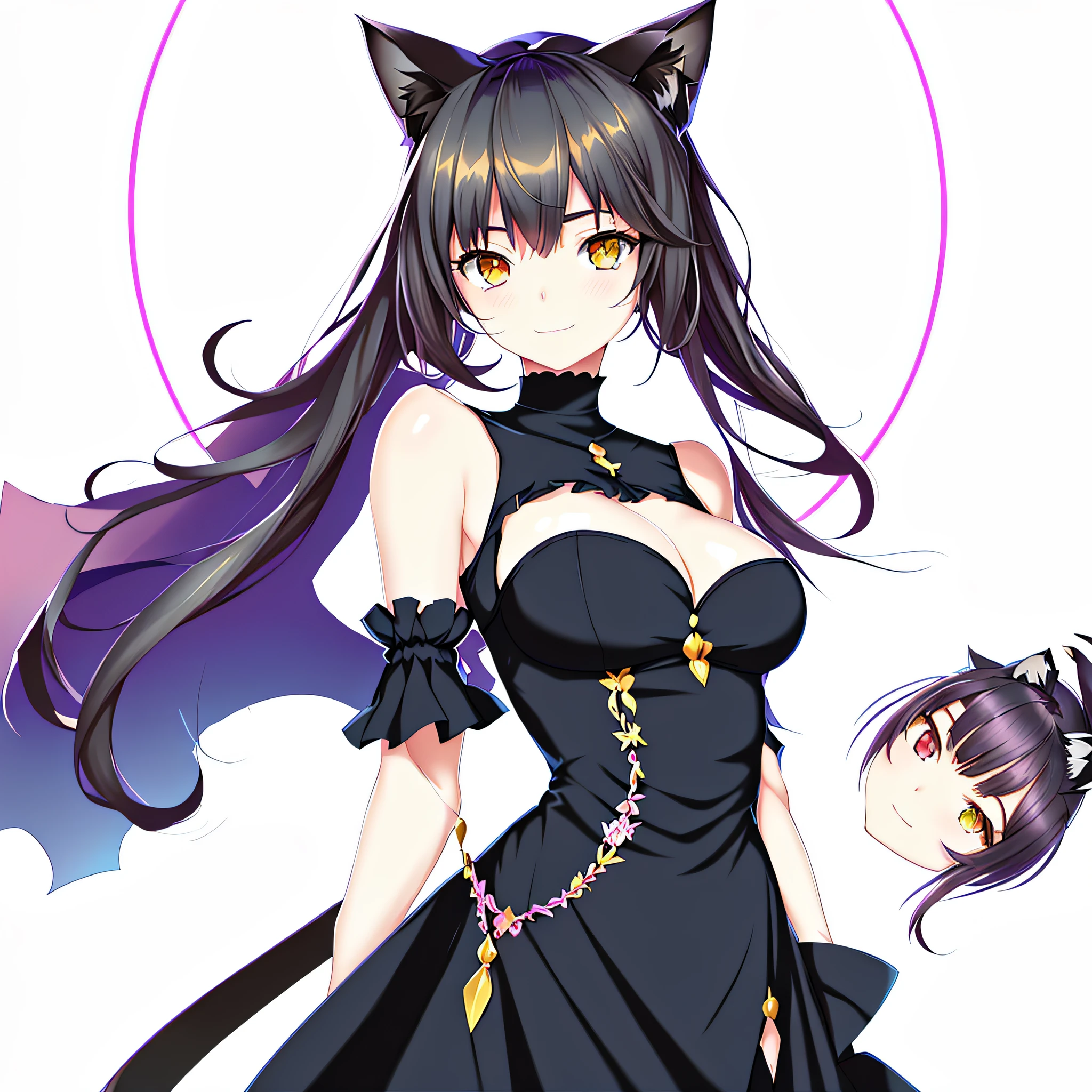 Anime girl in black dress with cat ears and tail, beautiful anime catgirl, anime catgirl, Very beautiful anime cat girl, cute anime catgirl, anime girl with cat ears, Attractive cat girl, Cat girl, cat woman, Anime girl wearing black dress, anime moe art style, beautiful young catgirl, anime cat, Girl with cat ears full body