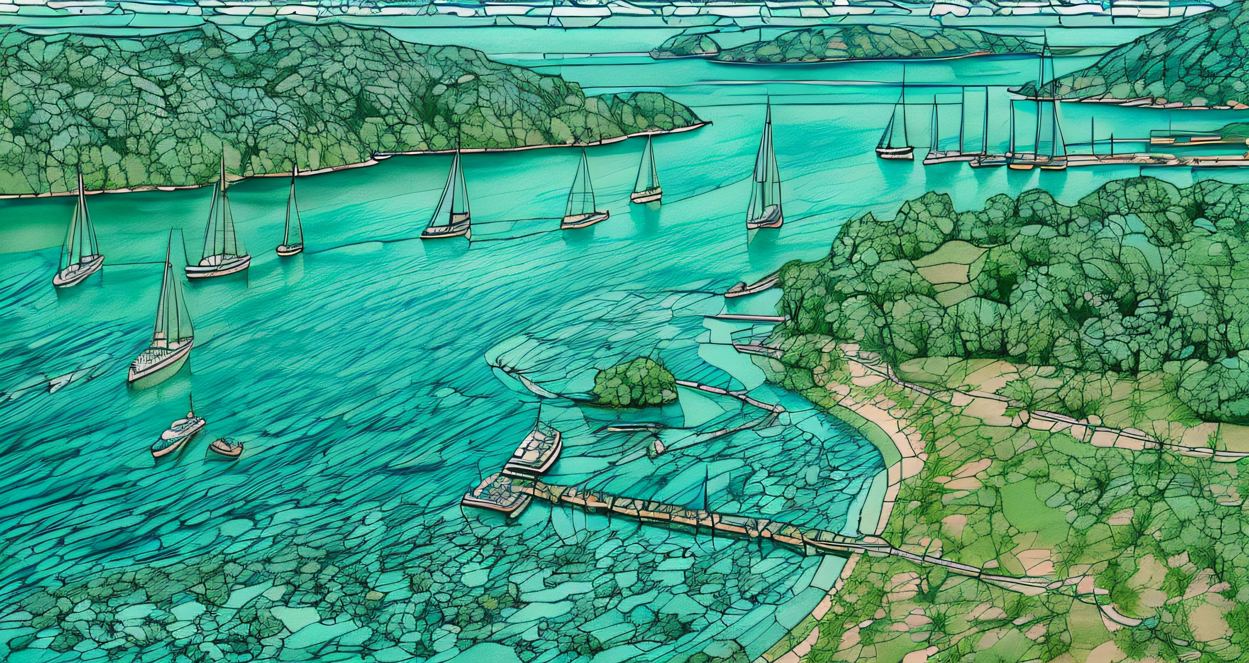 boats are moored in the water near a small island, Imagem vista do drone