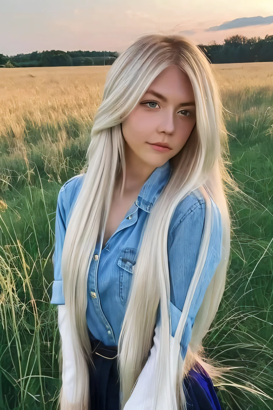 schoolgirls,Long hair,white skinned,Pick and dye your hair color,In a field