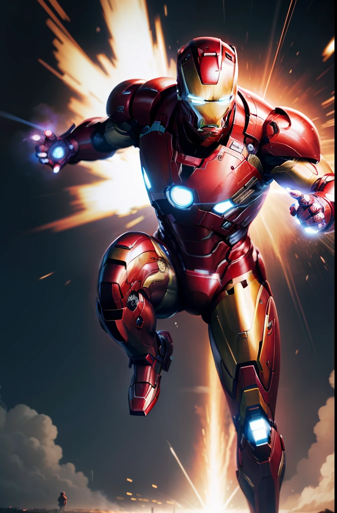 Iron Man takes off,Pitch black background