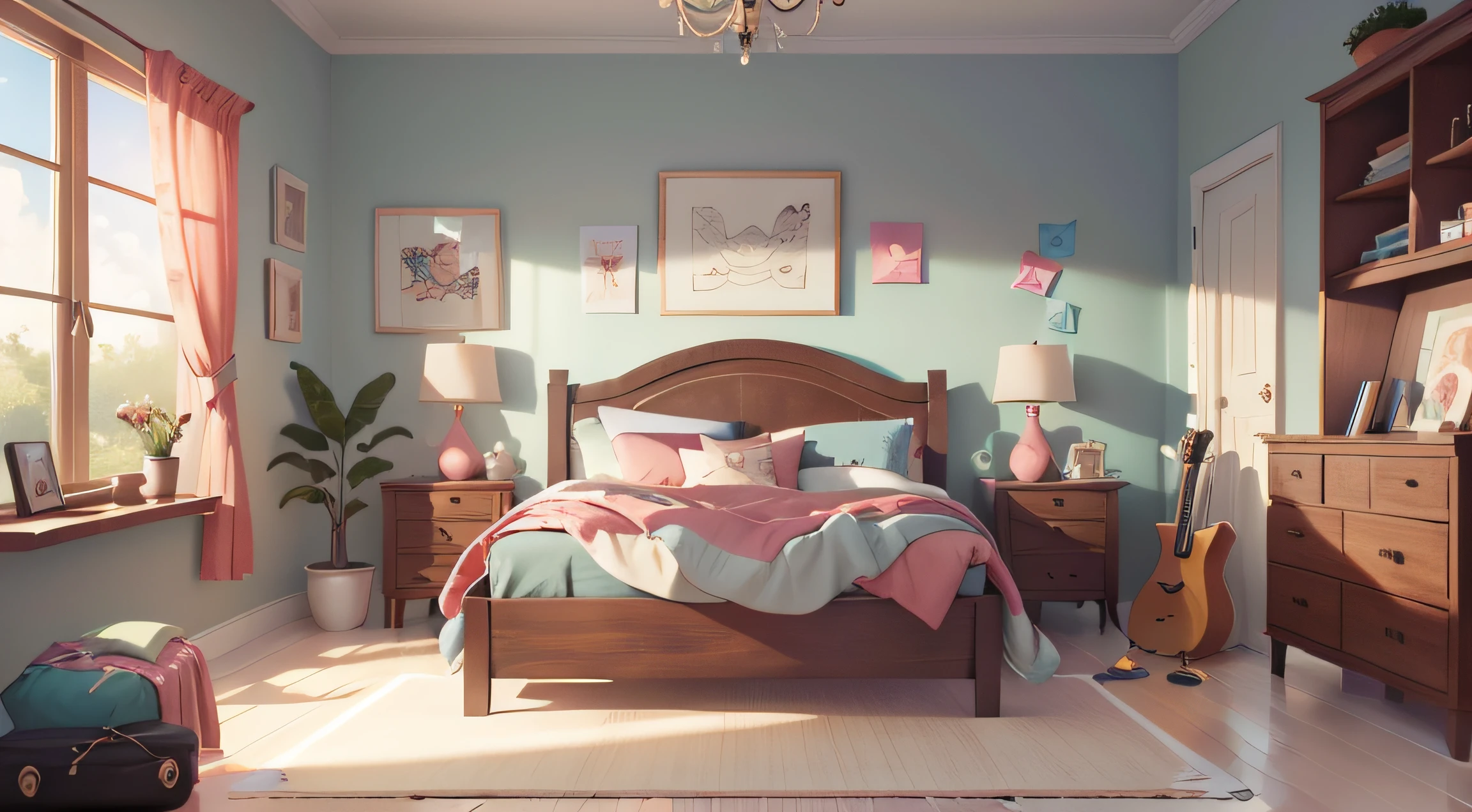 Interior design，There are no characters，Children's bedroom furniture with toys， line art， illustratio， best qualtiy， tmasterpiece， 超高分辨率， perfectquality， Clear focus， （tmasterpiece： 1.2） （realisticlying： 1.2） （bokeh） （best qualtiy） （Complicated details） （8K） （sharp-focus）