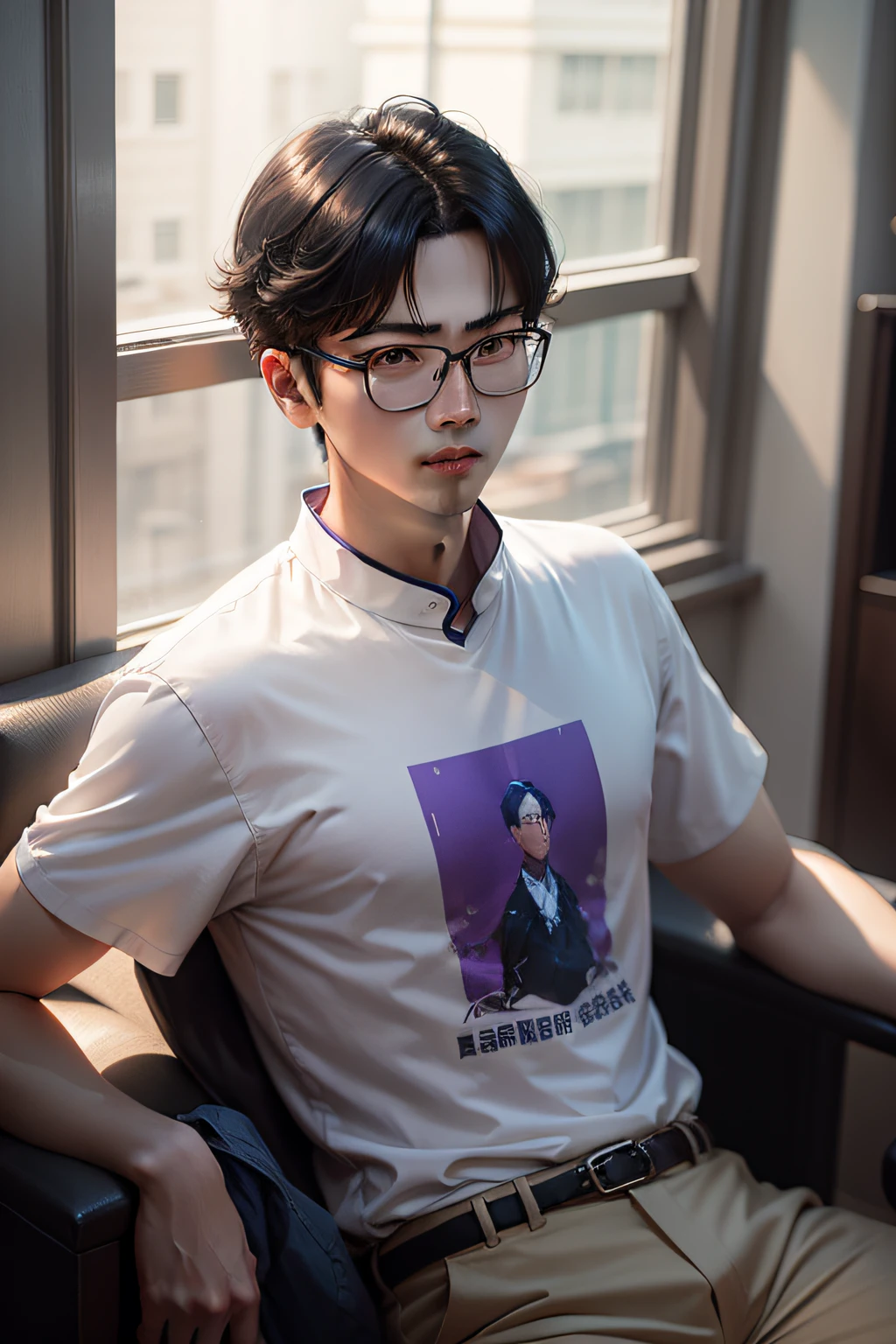 Man wearing glasses and a white shirt with purple and blue design, yanjun cheng, Zhongyuan Zheng Lei, jinyiwei, xiaofan zhang, yihao ren, Wang Qichao, wenjun lin, hyung-tae kim, huifeng huang